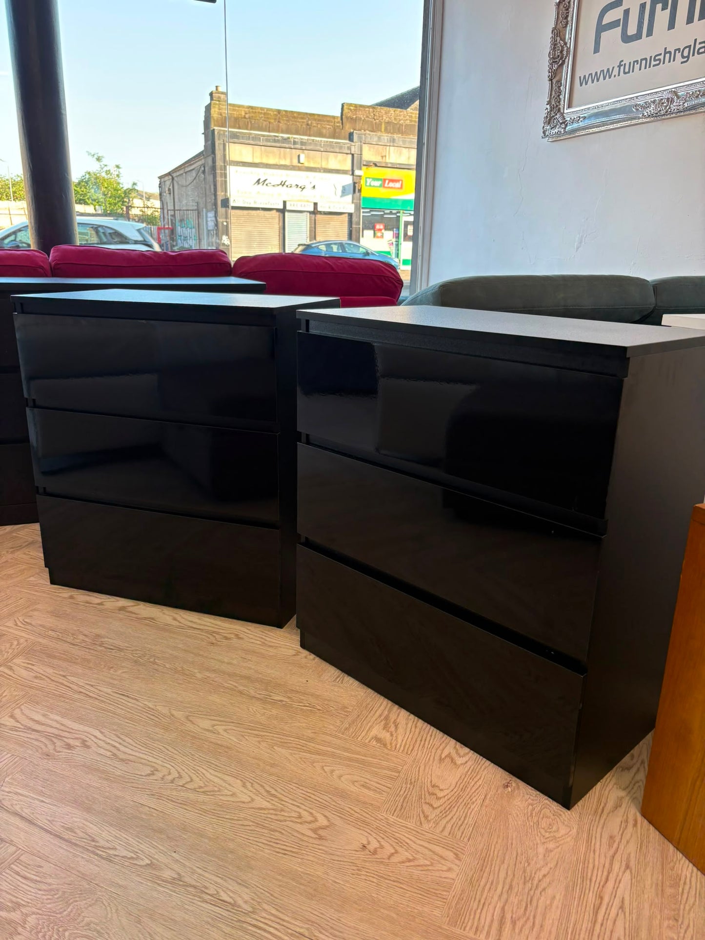 The Range Pair of Black High Gloss 3 Drawer Chests @