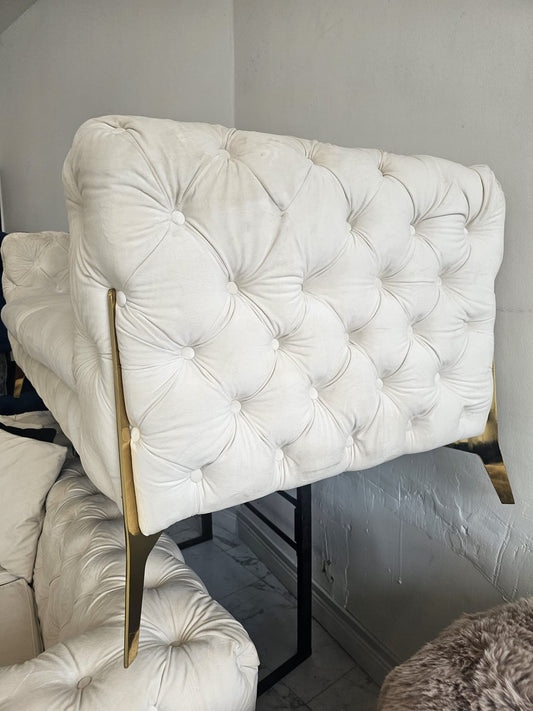 Cream Velour Sofas Chesterfield Style