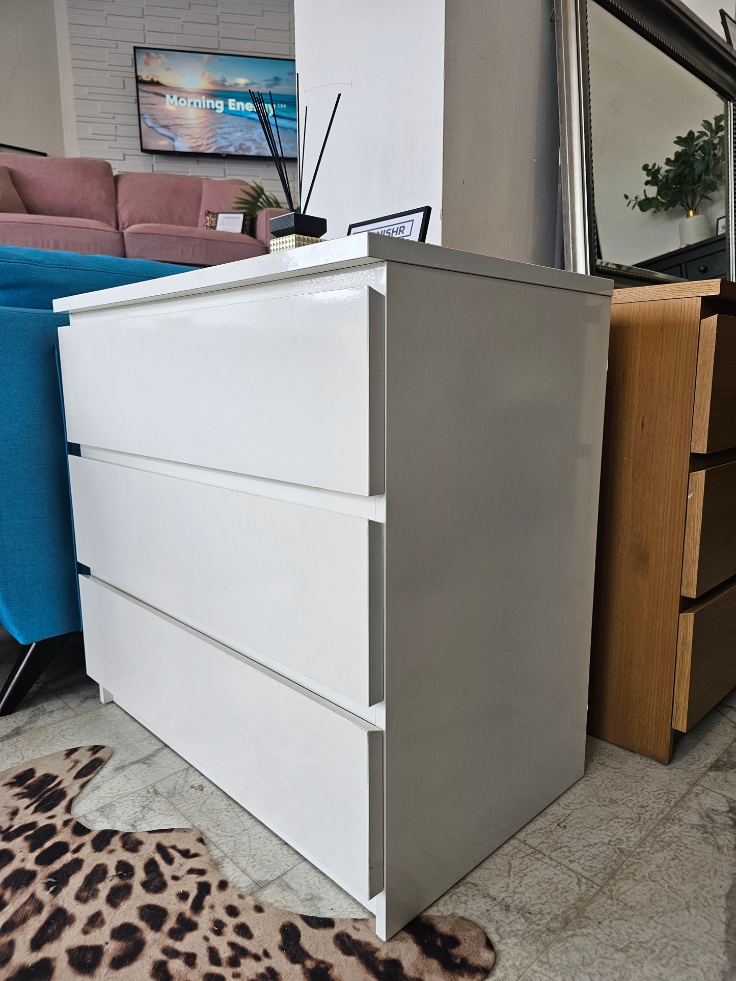 Ikea Malm White High Gloss 3 Drawer Chest T