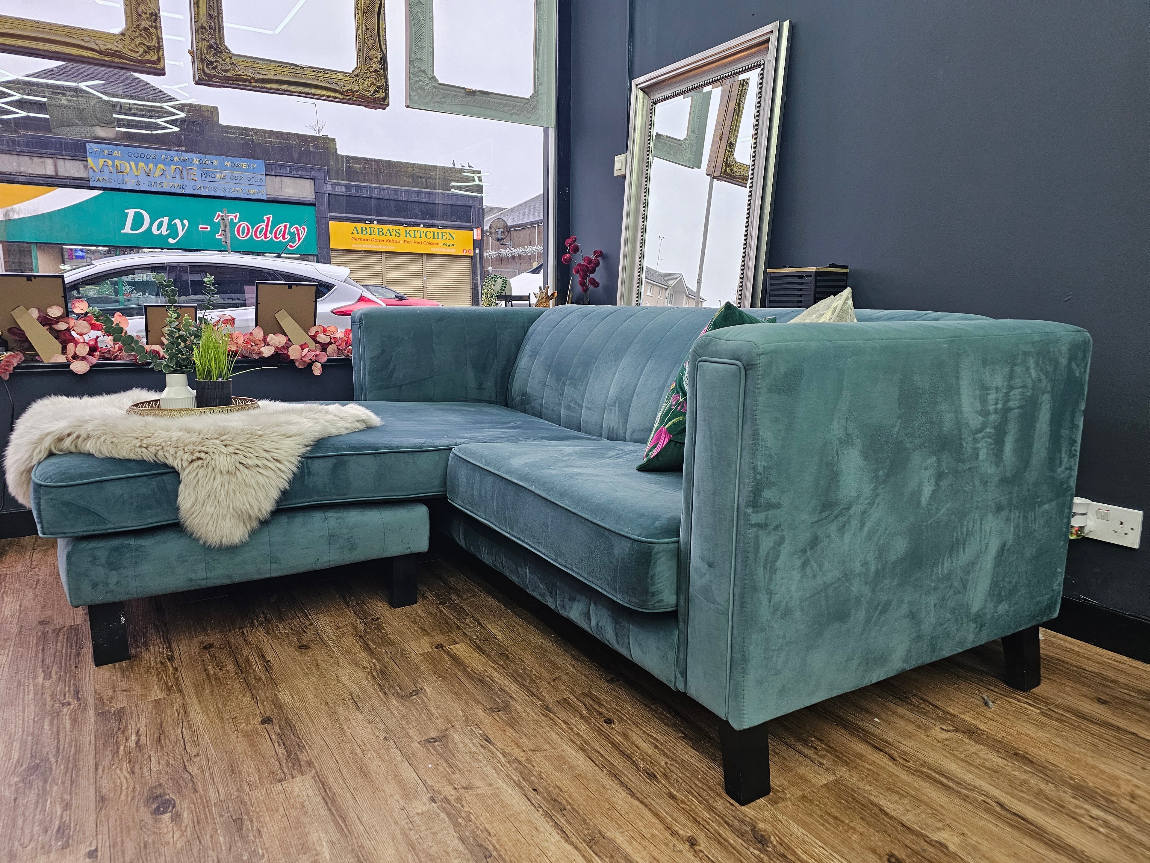 Sofology Green Velvet Corner Sofa - Left & Right Hand Chaise