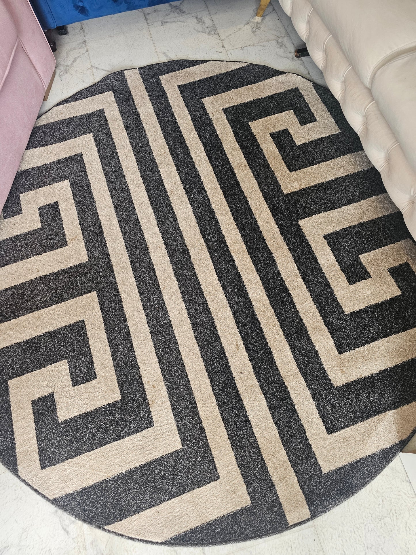 Cream & Black/Grey Greek Key Rug