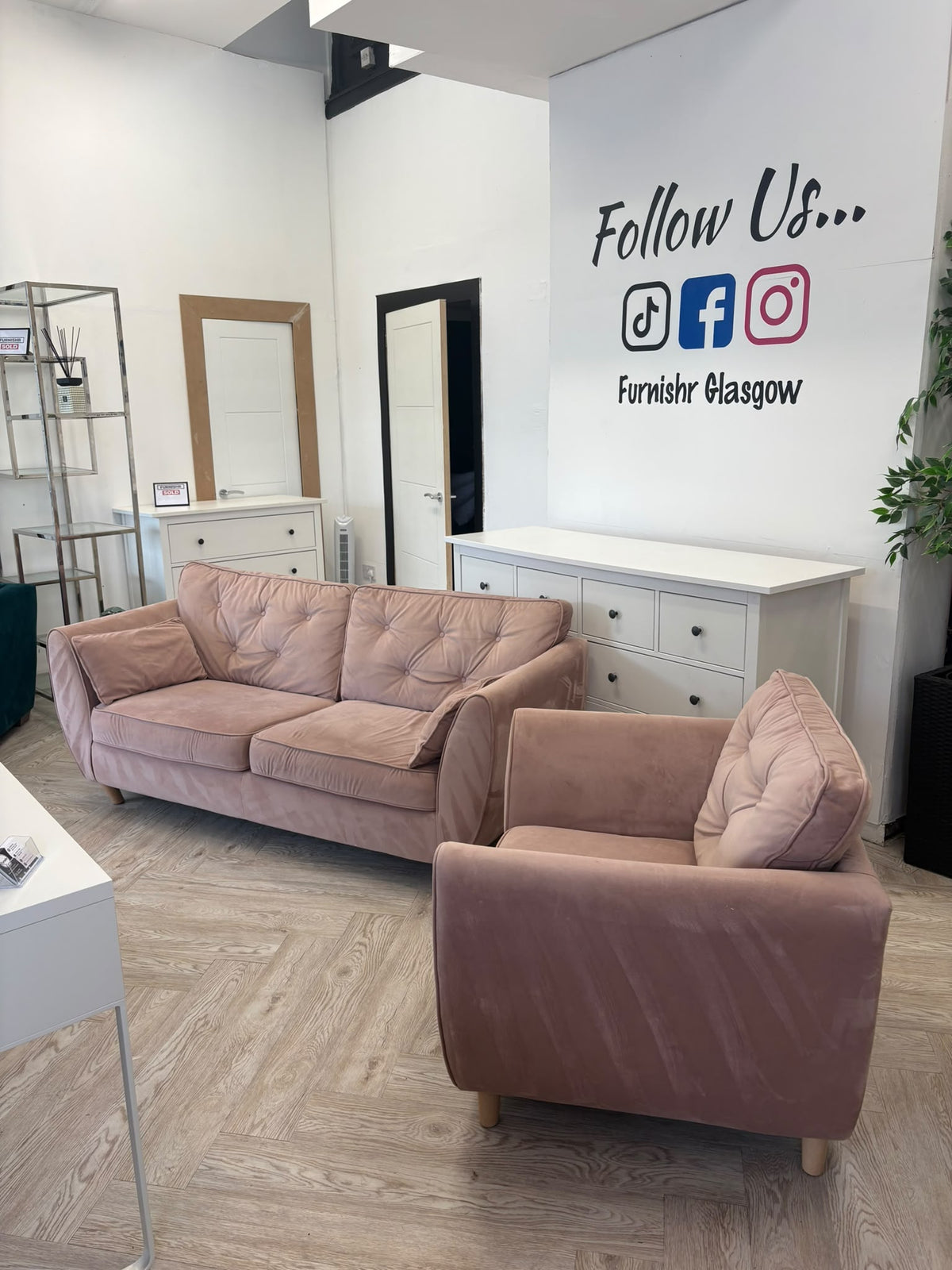 ScS Hoxton Plush Blush Pink 2 Seater Sofa & Chair #