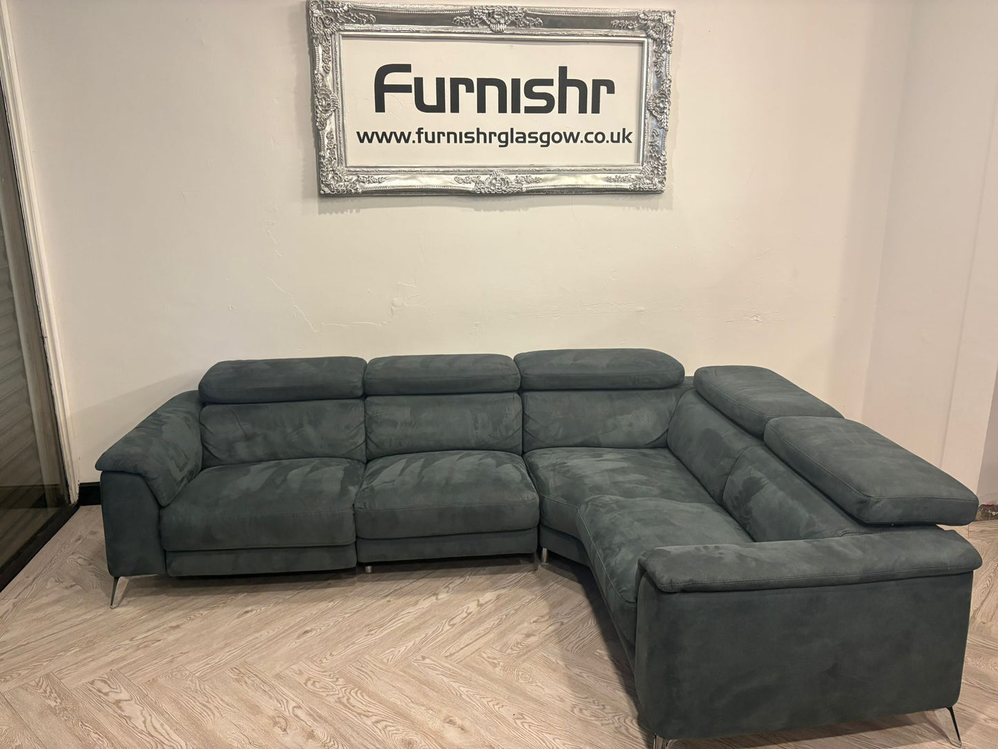 DFS Tahiti Teal Power Recliner Corner Sofa in Arizona Fabric (faux brushed suede-effect) As New Condition/ Ex Display #