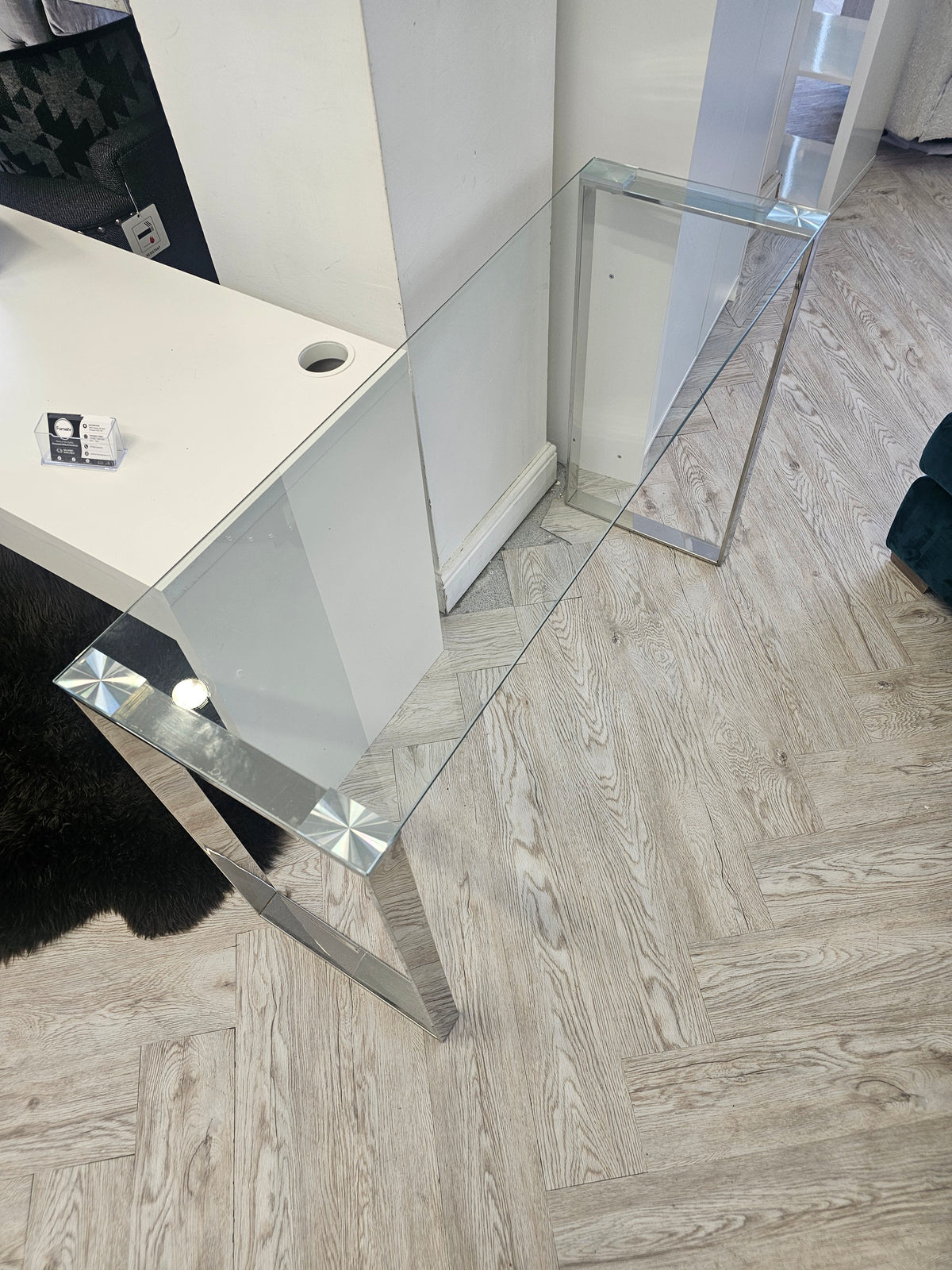 Chrome & Glass Console Table/Desk/Hairdresser Station @#