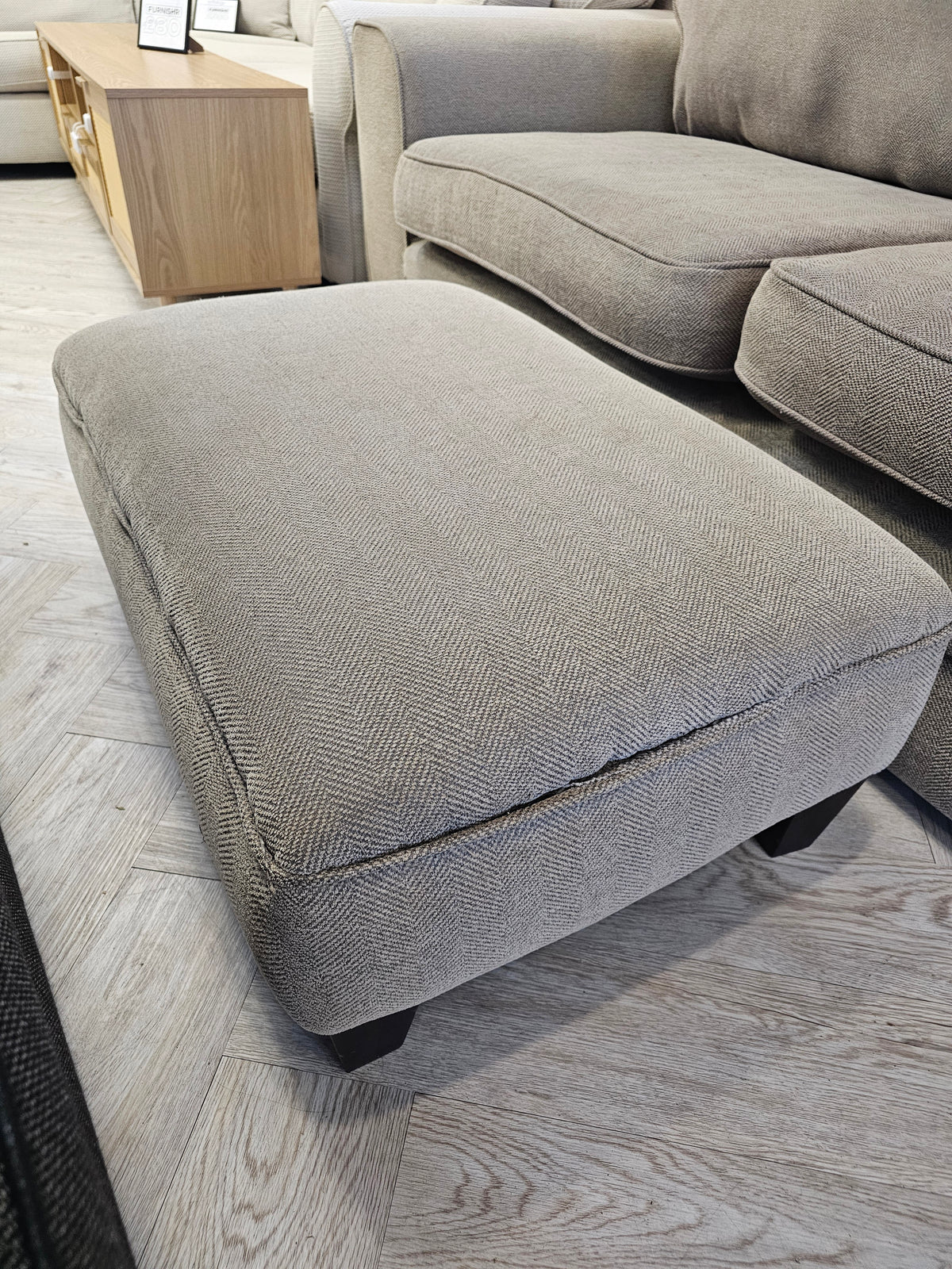 CLEARANCE Sofology Chalfont 3 Seater Sofa, Chair & Footstool in Beige/Taupe @