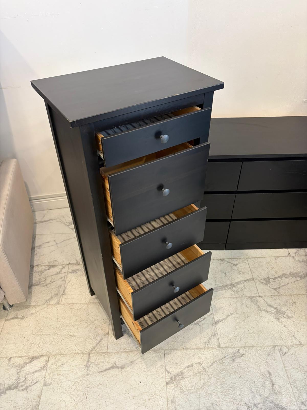 Ikea Hemnes Black/Brown Tallboy 5 Drawer Chest T