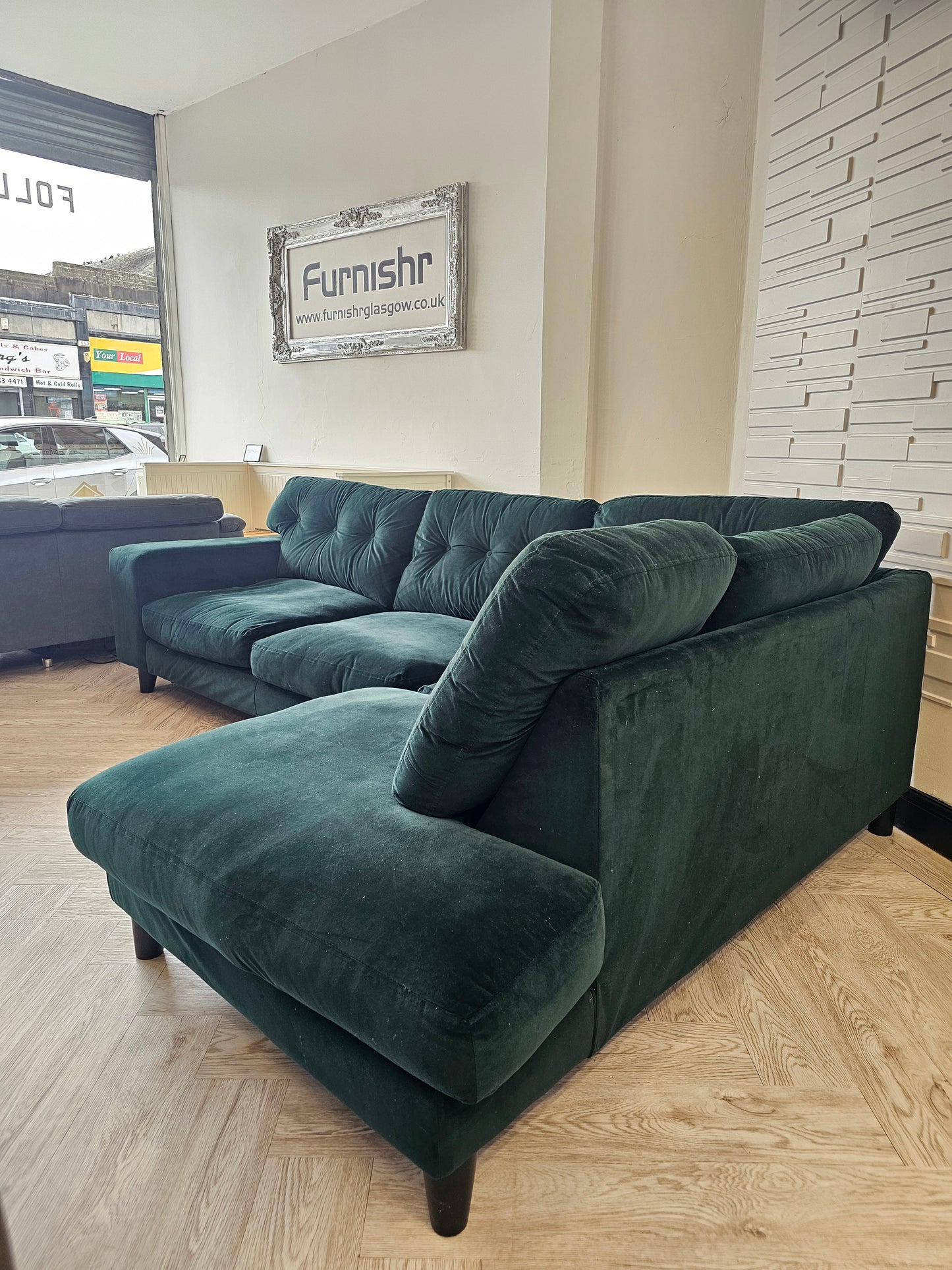 DFS Java Dark Green Plush Velvet Corner Sofa @