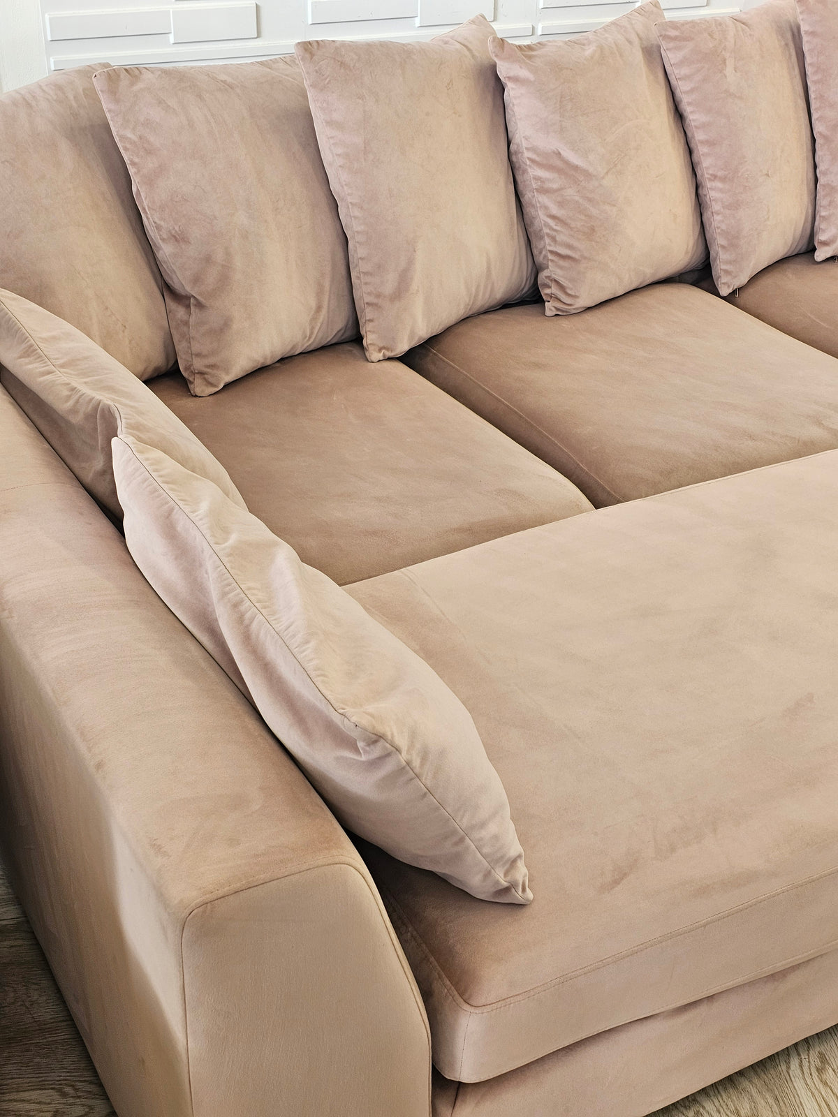 DFS SPINN Swivel Sofa Bed/ Corner Chaise in Blush Plush Pink Fabric @