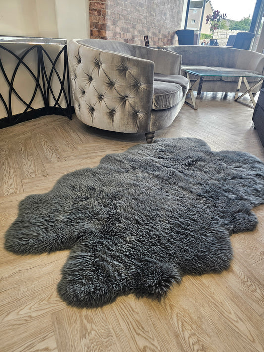 Large Grey 100% Sheepskin Rug @#