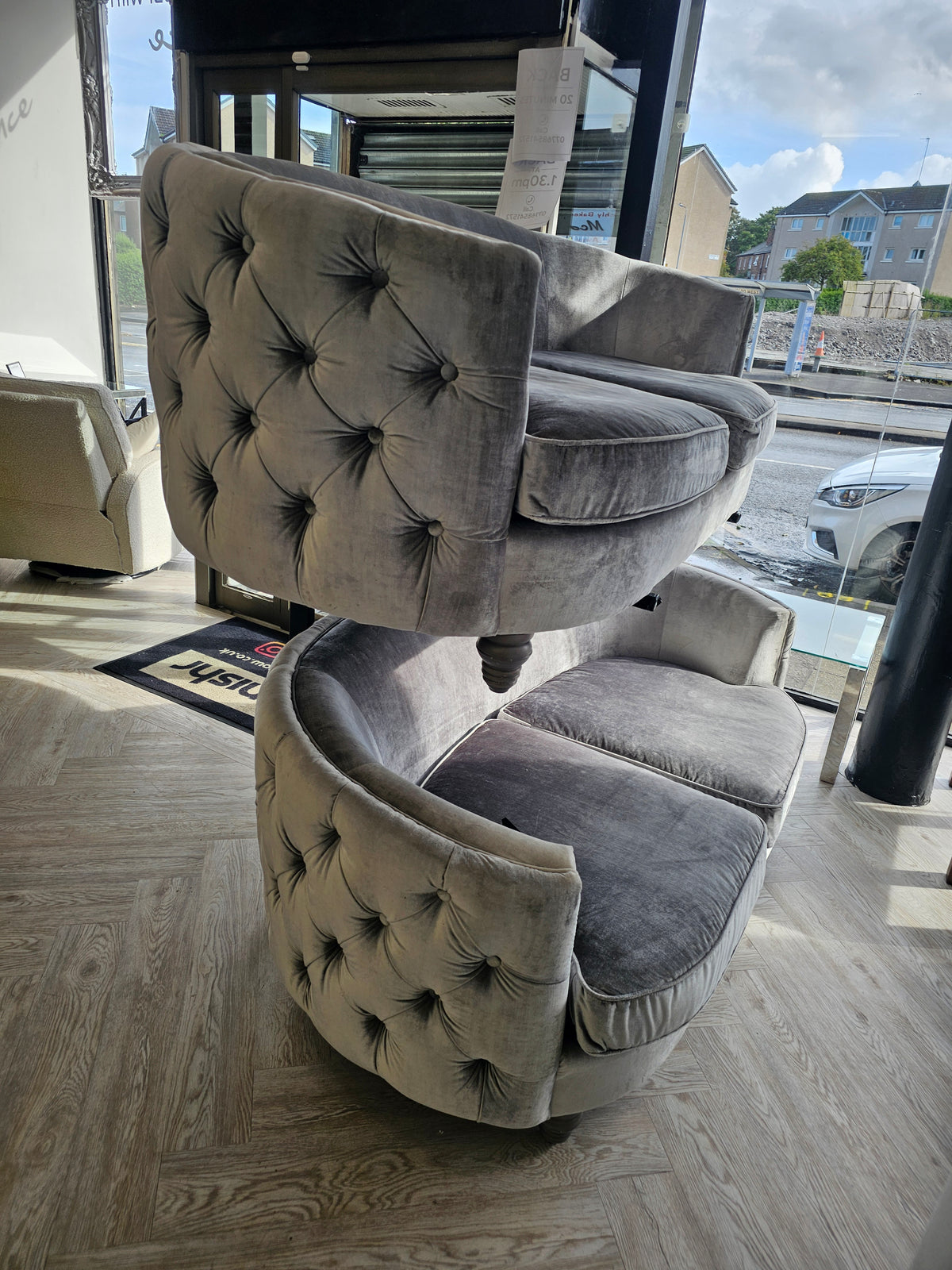 2 x 3 Seater Silver Chesterfield Style Sofas from Top Drawer @#