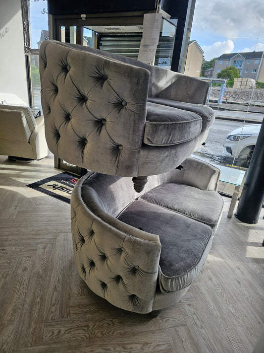 2 x 3 Seater Silver Chesterfield Style Sofas from Top Drawer @#