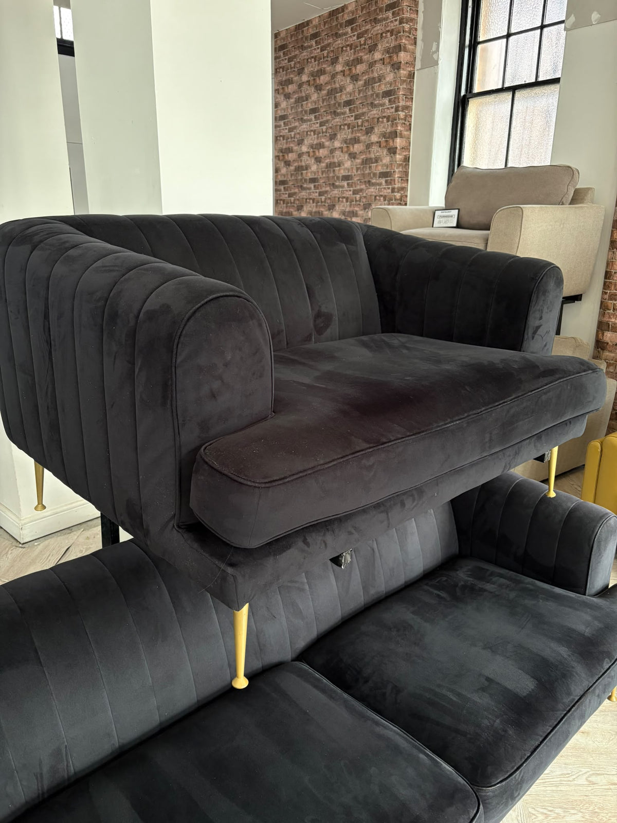Sofology Enchanted Black Plush Sofa & Loveseat #