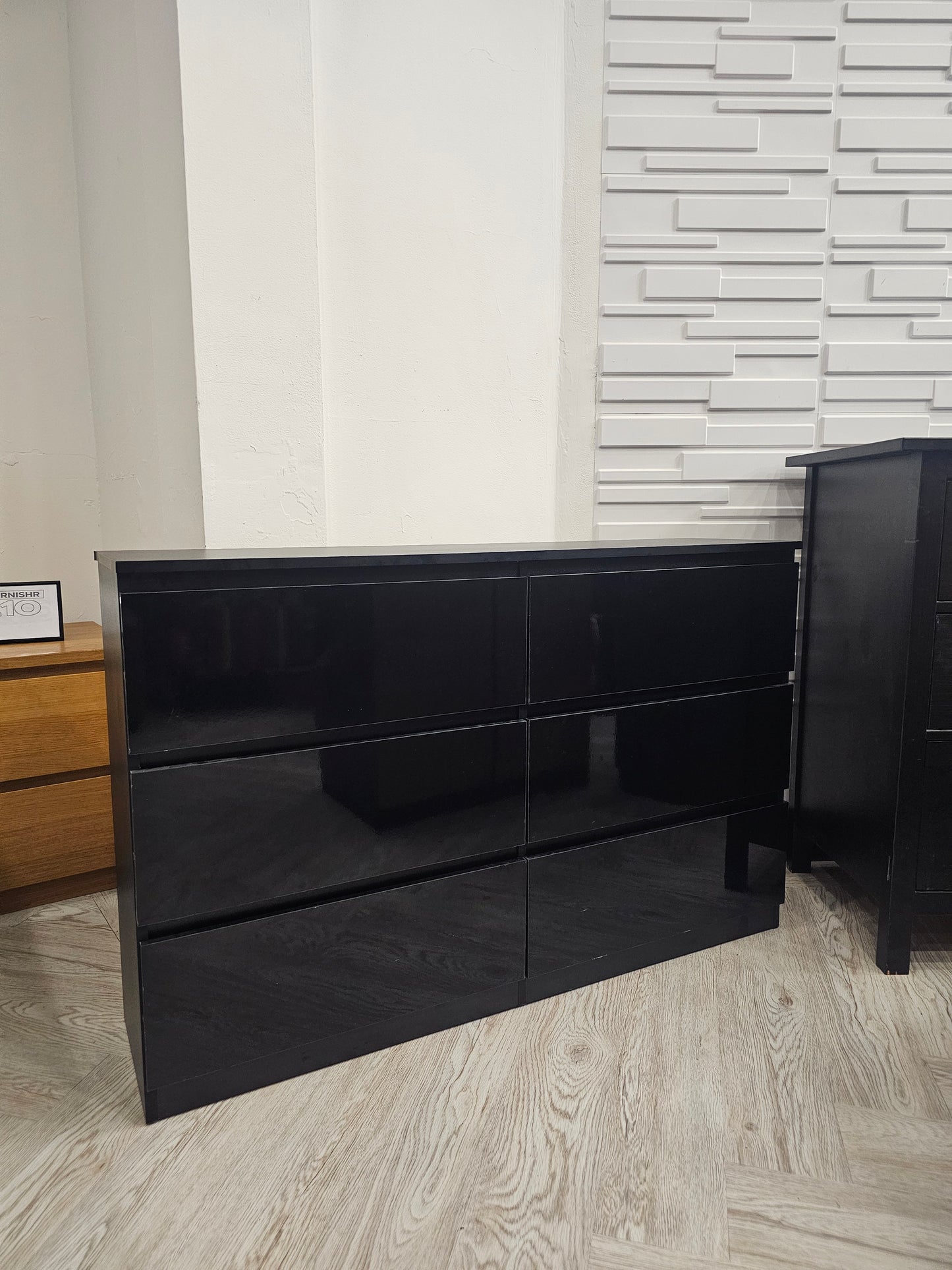 The Range Slimline Black High Gloss 6 Drawer Chest @