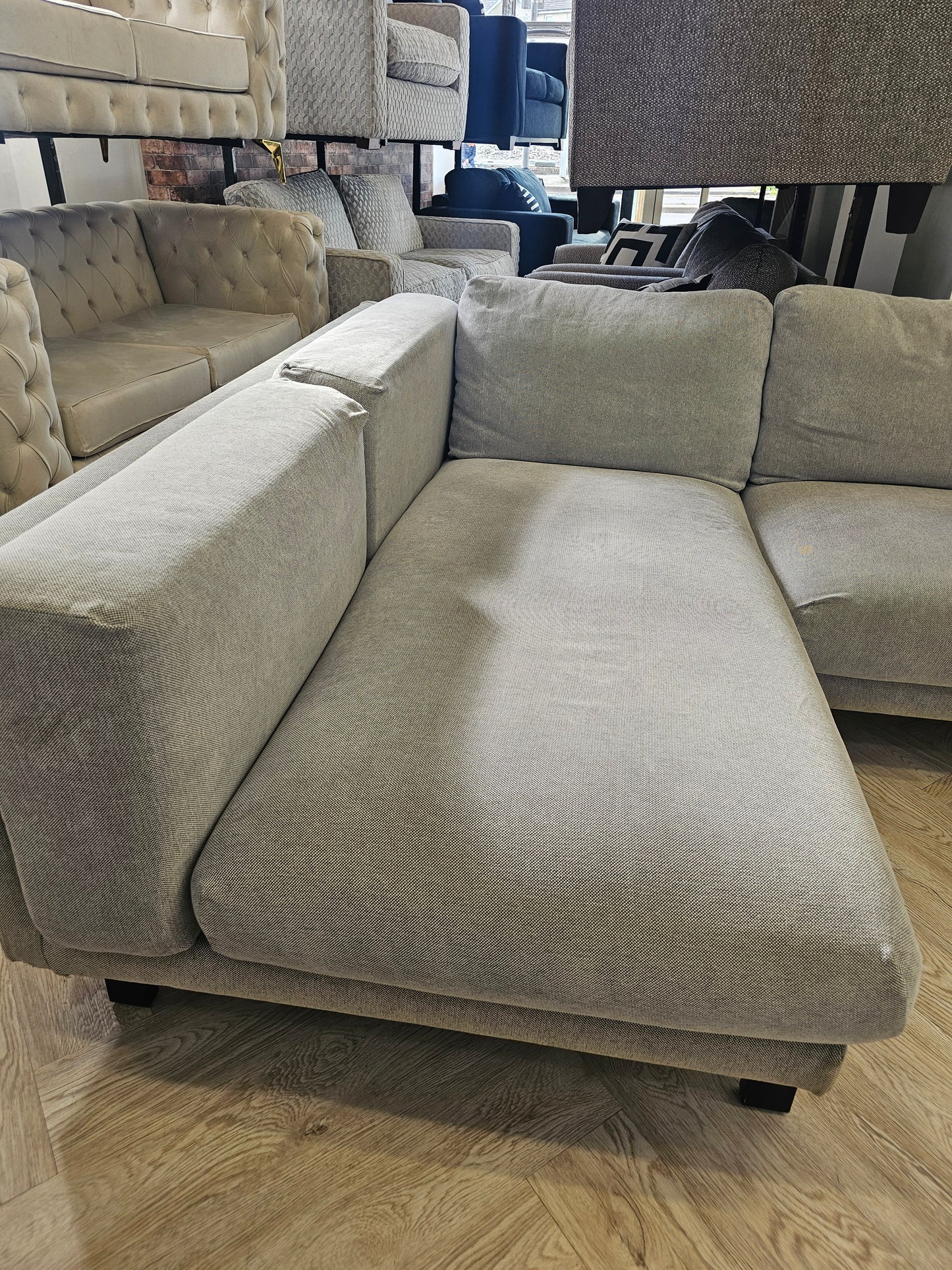 Ikea Nockeby Grey Fabric 3 Seater Chaise Sofa @