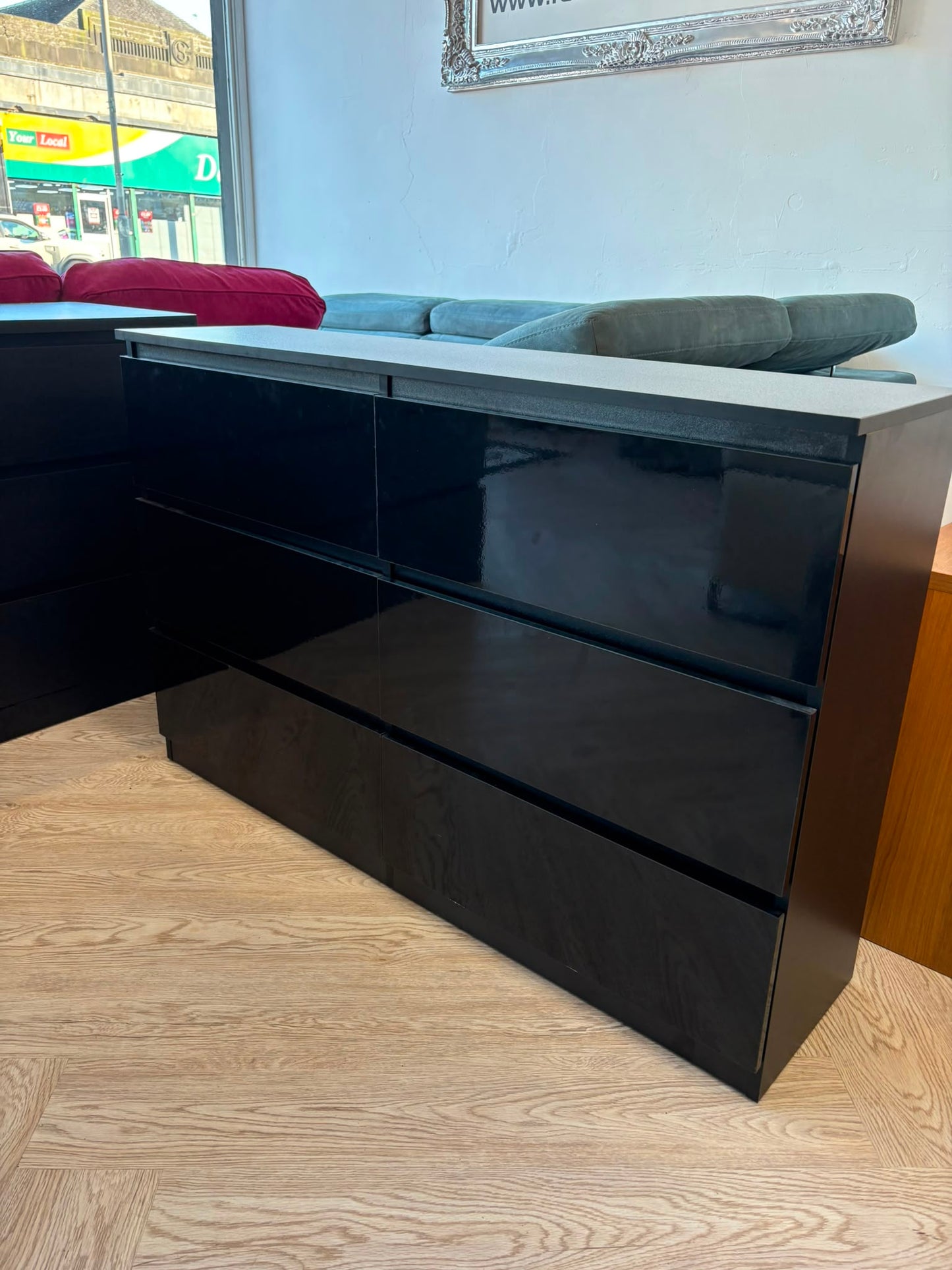 The Range Slimline Black High Gloss 6 Drawer Chest @