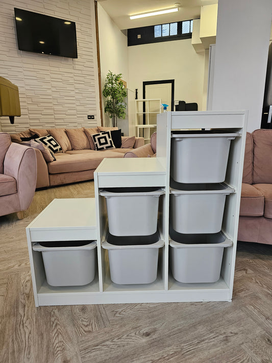 Ikea Trofast White Storage with Grey Boxes @