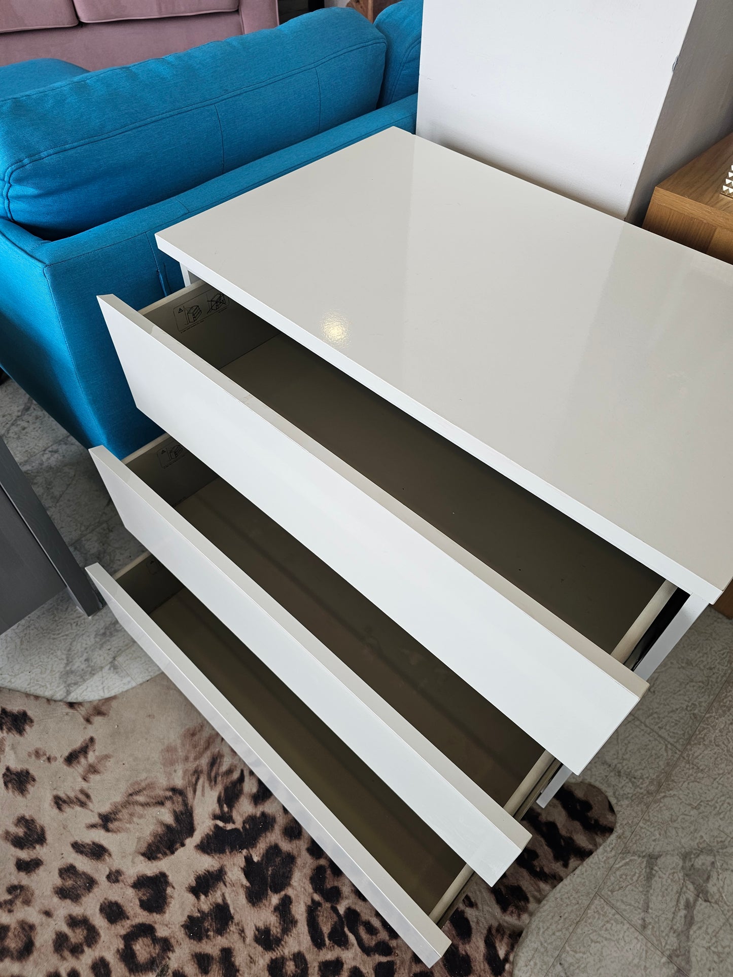 Ikea Malm White High Gloss 3 Drawer Chest T