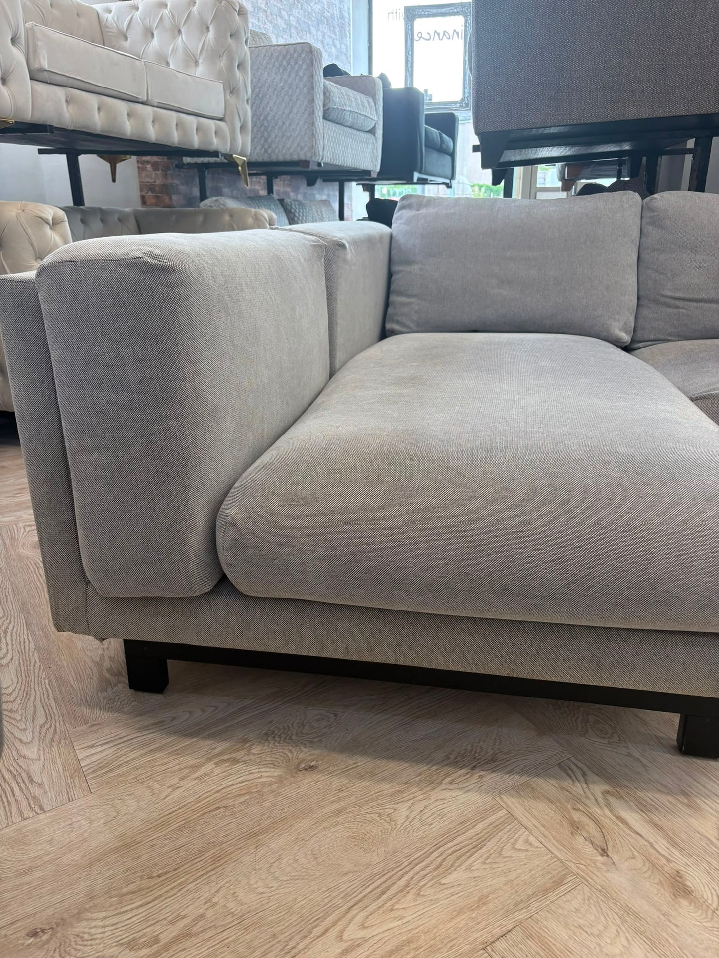 Ikea Nockeby Grey Fabric 3 Seater Chaise Sofa @