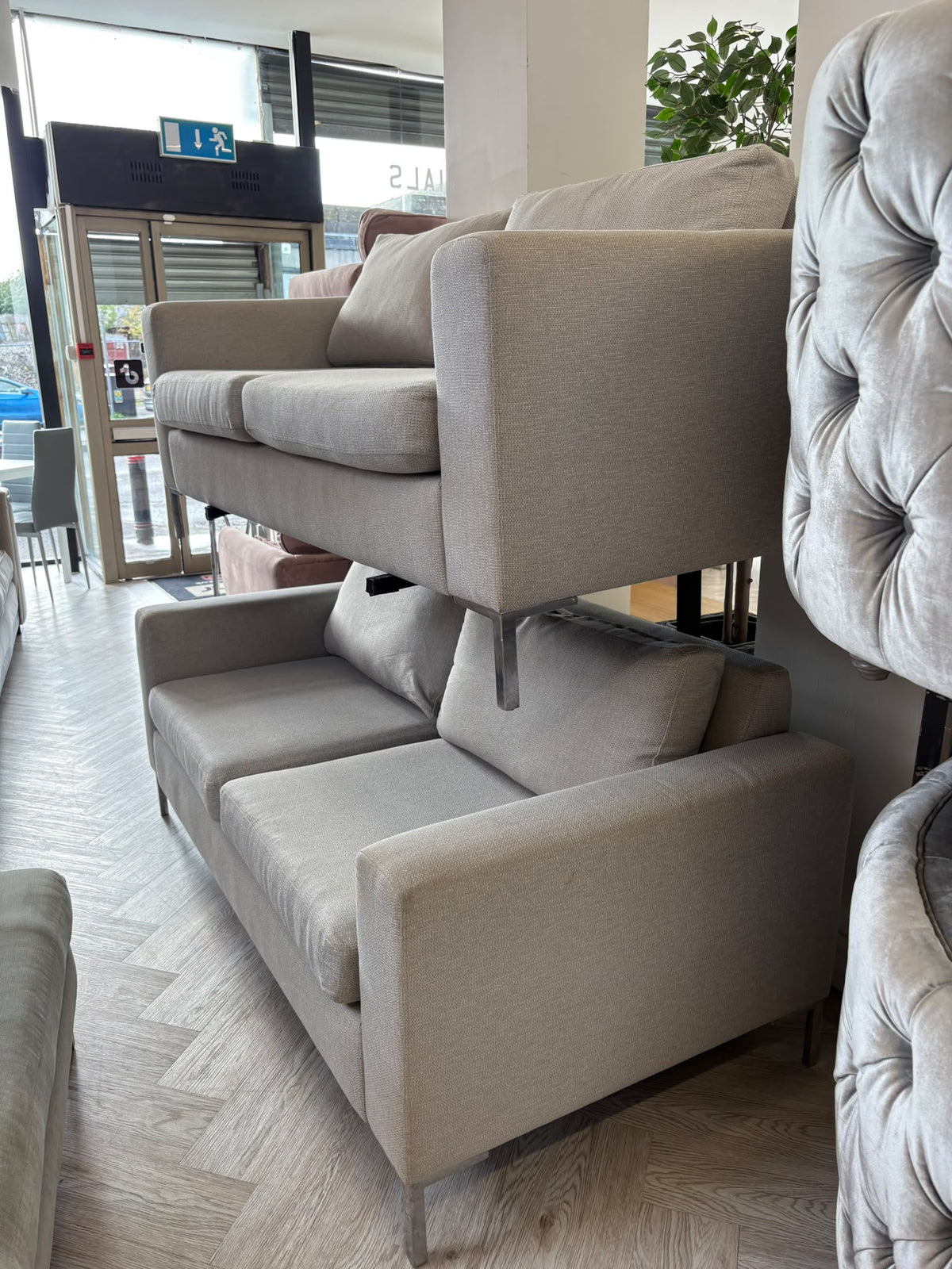 Contemporary Greige Fabric 2 x 2 Seater Sofas #