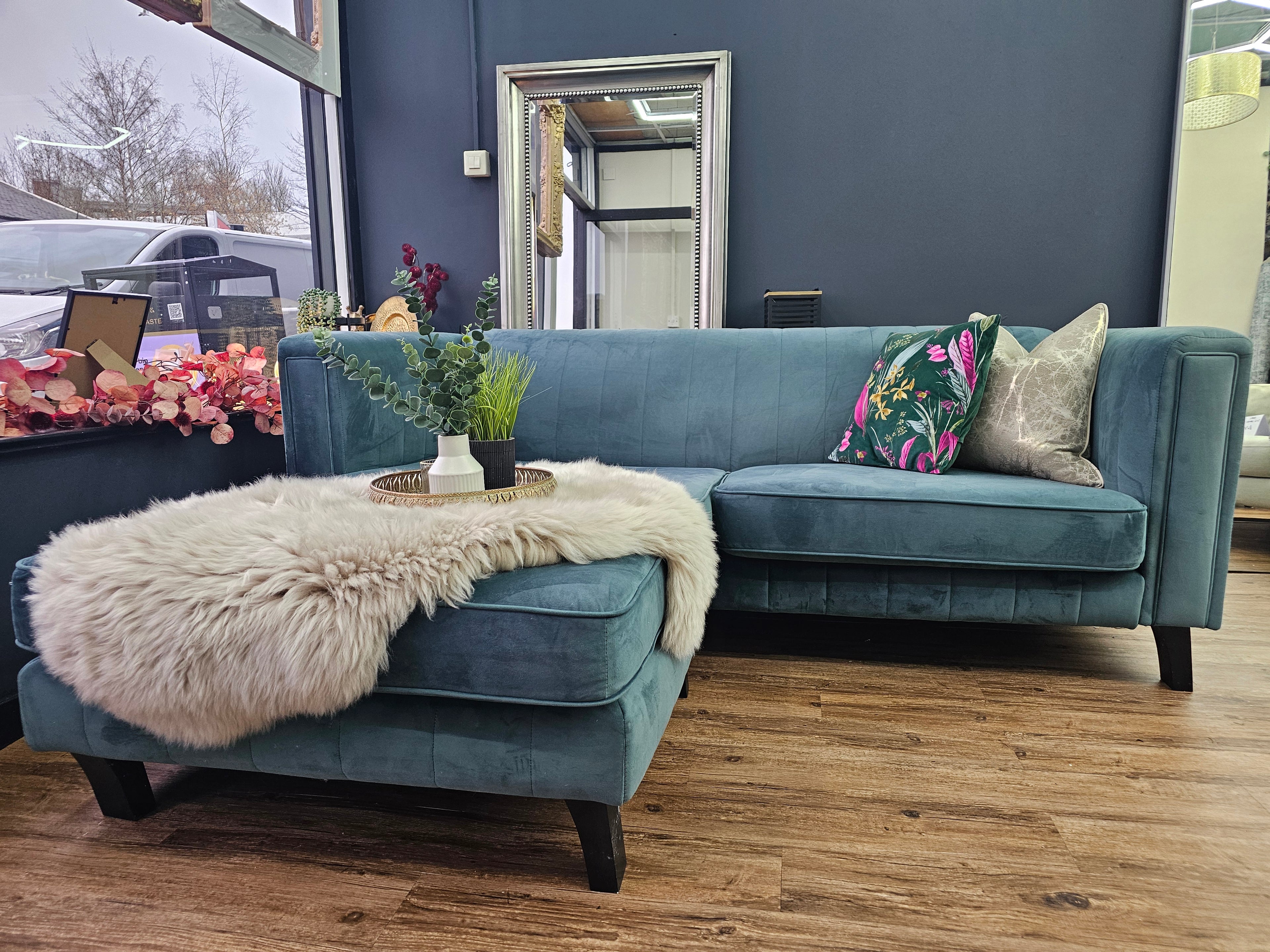 Sofology Green Velvet Corner Sofa - Left & Right Hand Chaise