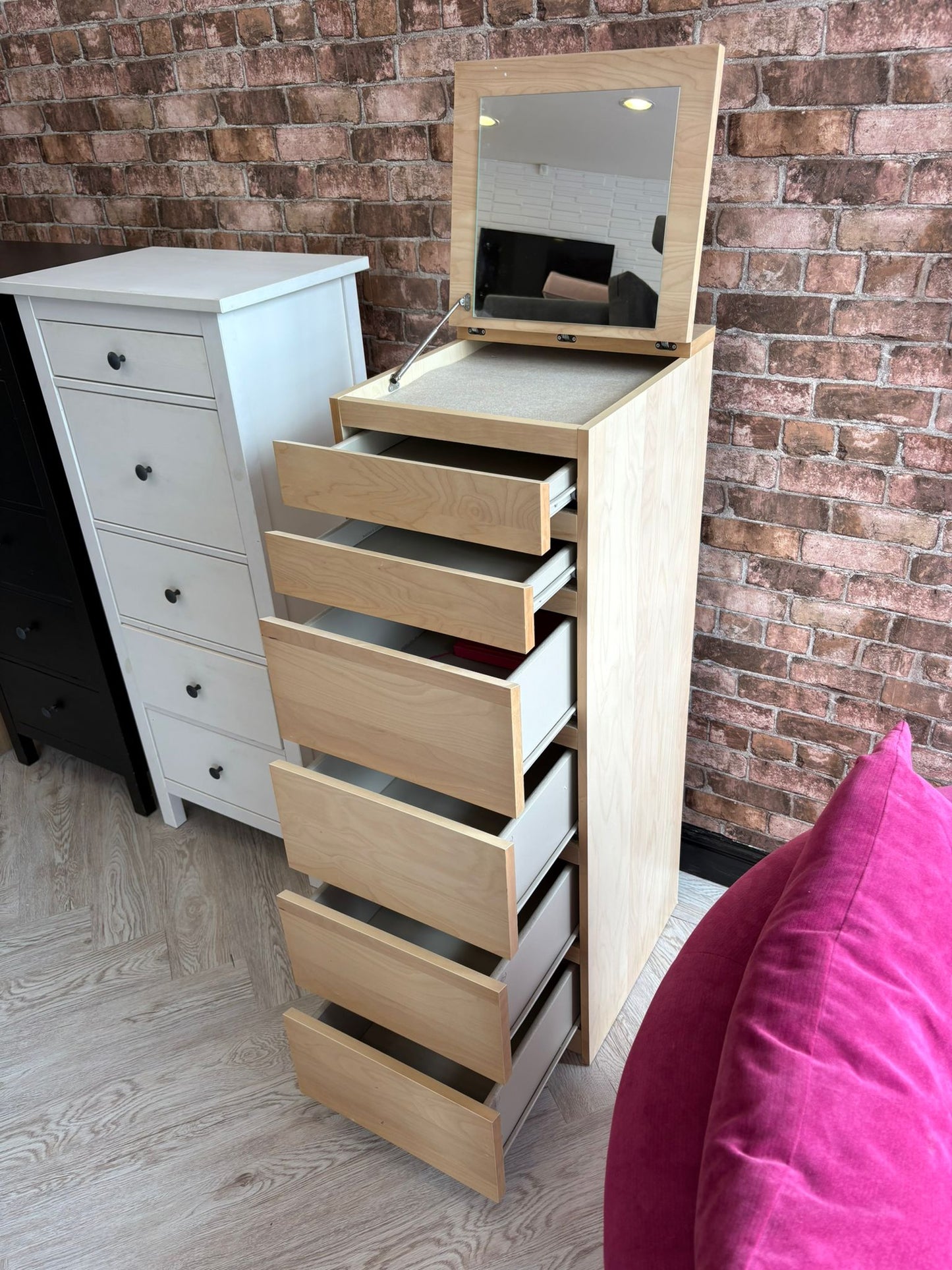 Ikea Malm Beech 6 Drawer Tallboy with Mirror #