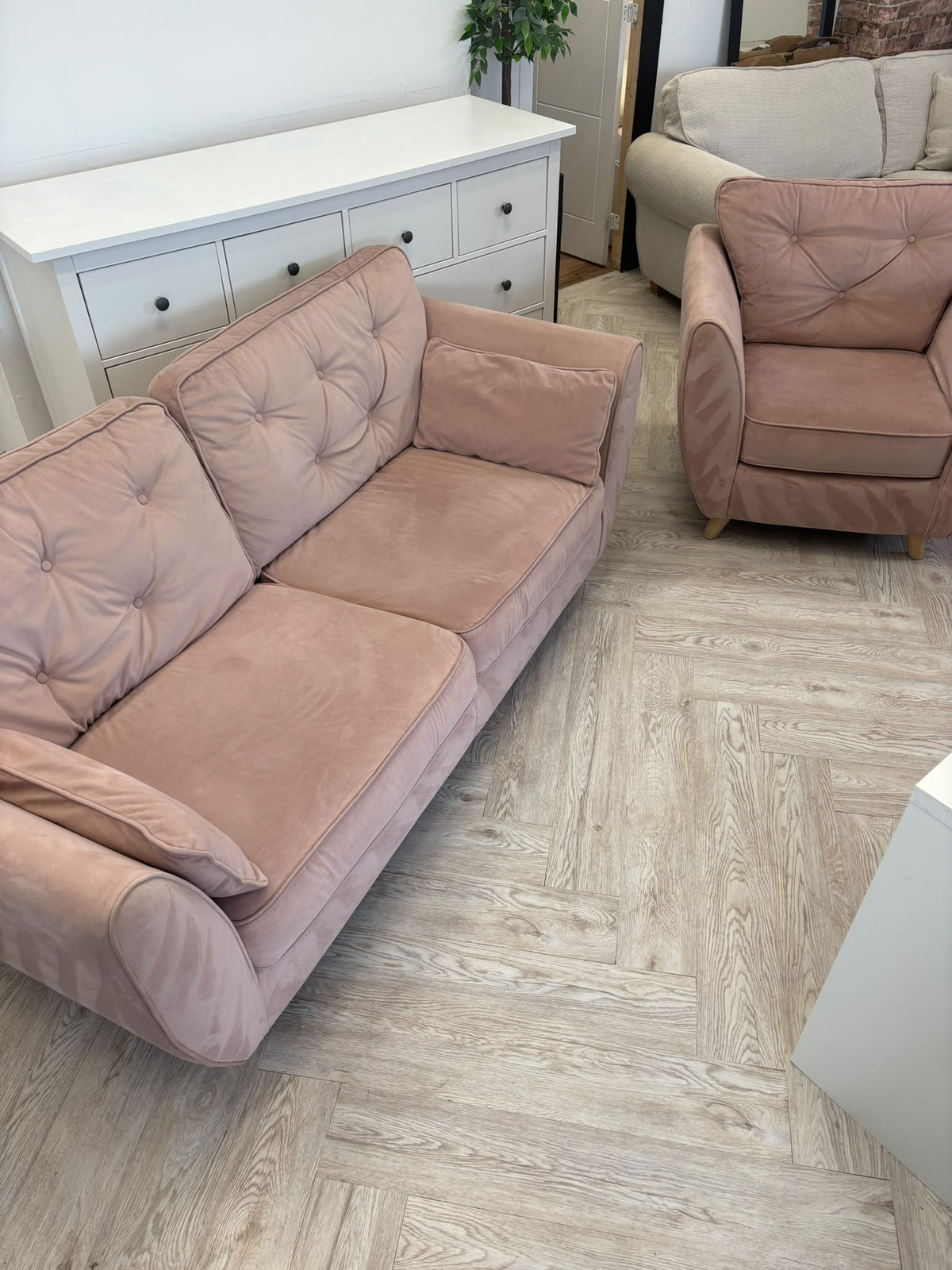ScS Hoxton Plush Blush Pink 2 Seater Sofa & Chair #