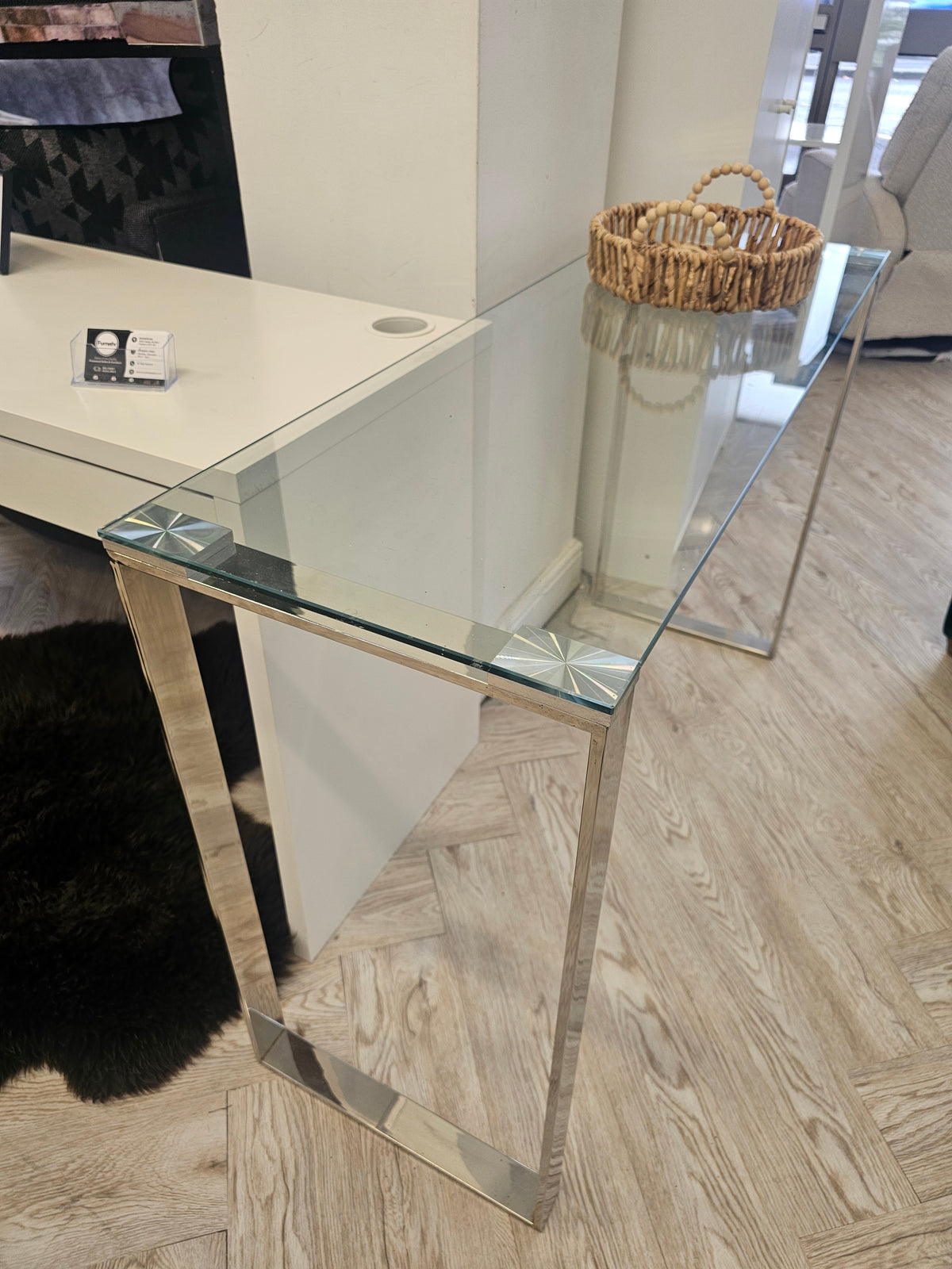 Chrome & Glass Console Table/Desk/Hairdresser Station @#
