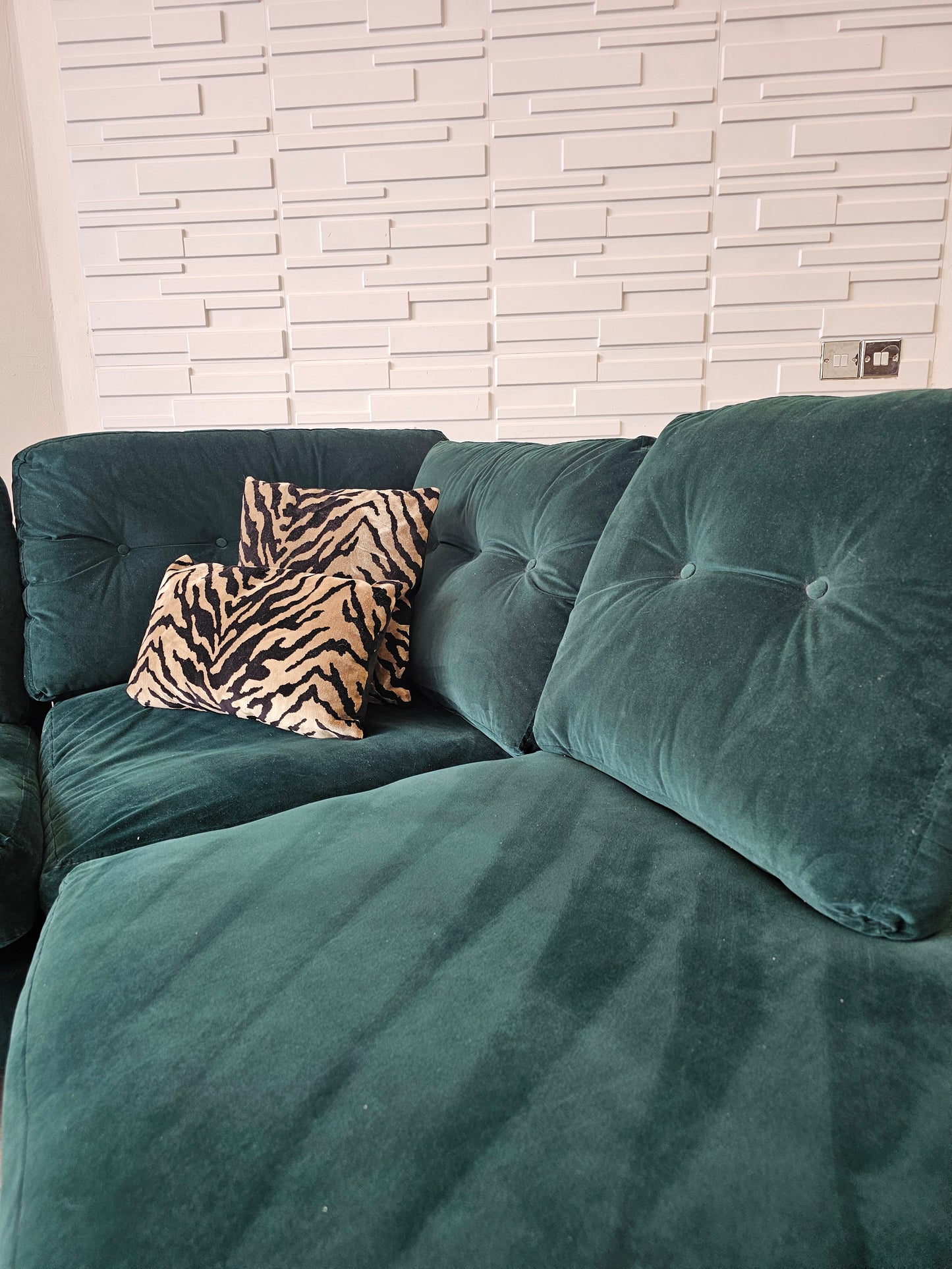 DFS Java Dark Green Plush Velvet Corner Sofa @