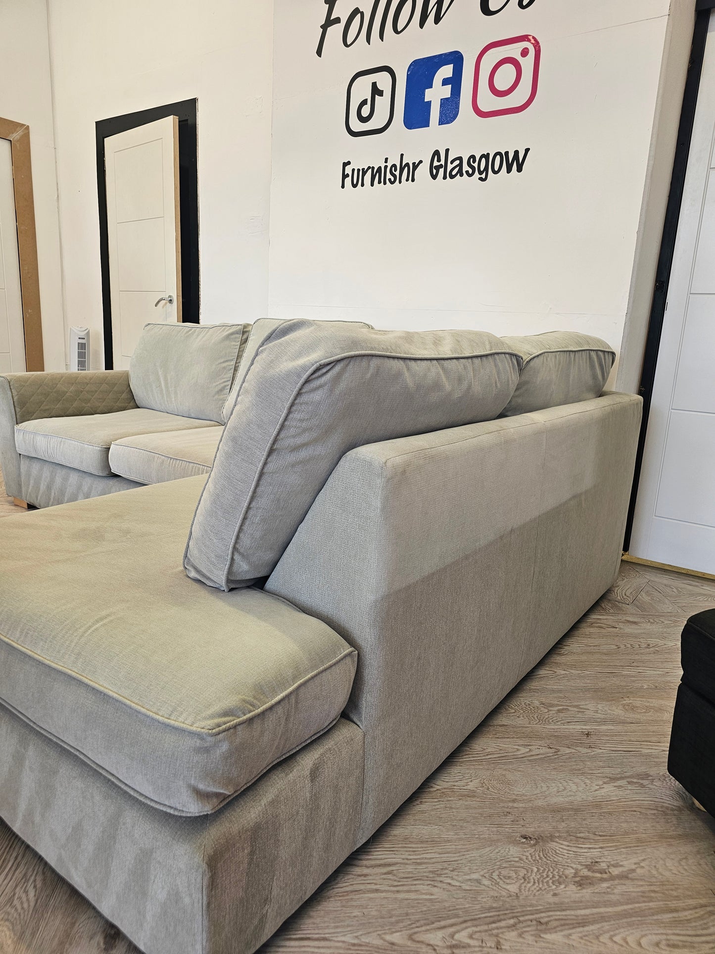 DFS Greige Orka Corner Sofa (minor imperfections hence lower price)@
