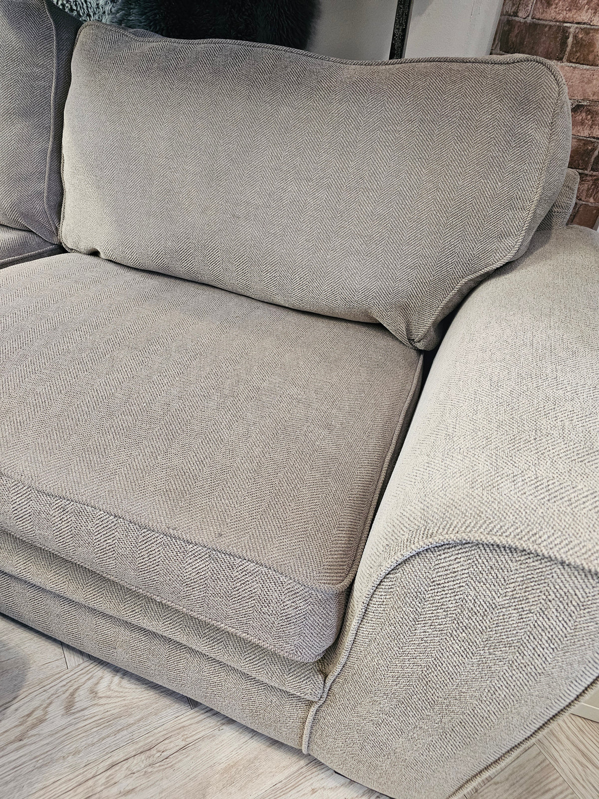 CLEARANCE Sofology Chalfont 3 Seater Sofa, Chair & Footstool in Beige/Taupe @