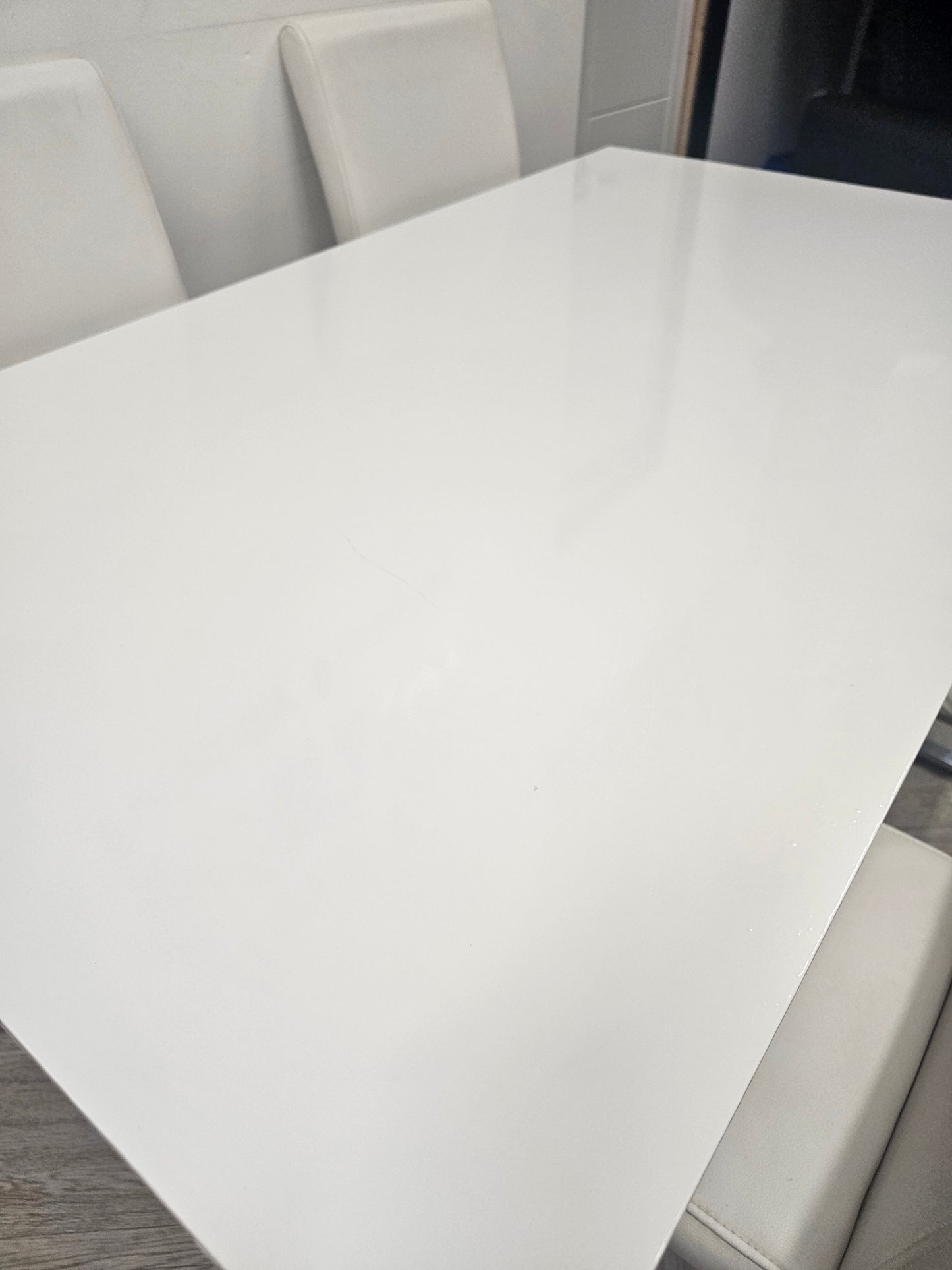 Dining Table & 4 Faux Leather Chairs (table has been wrapped)@