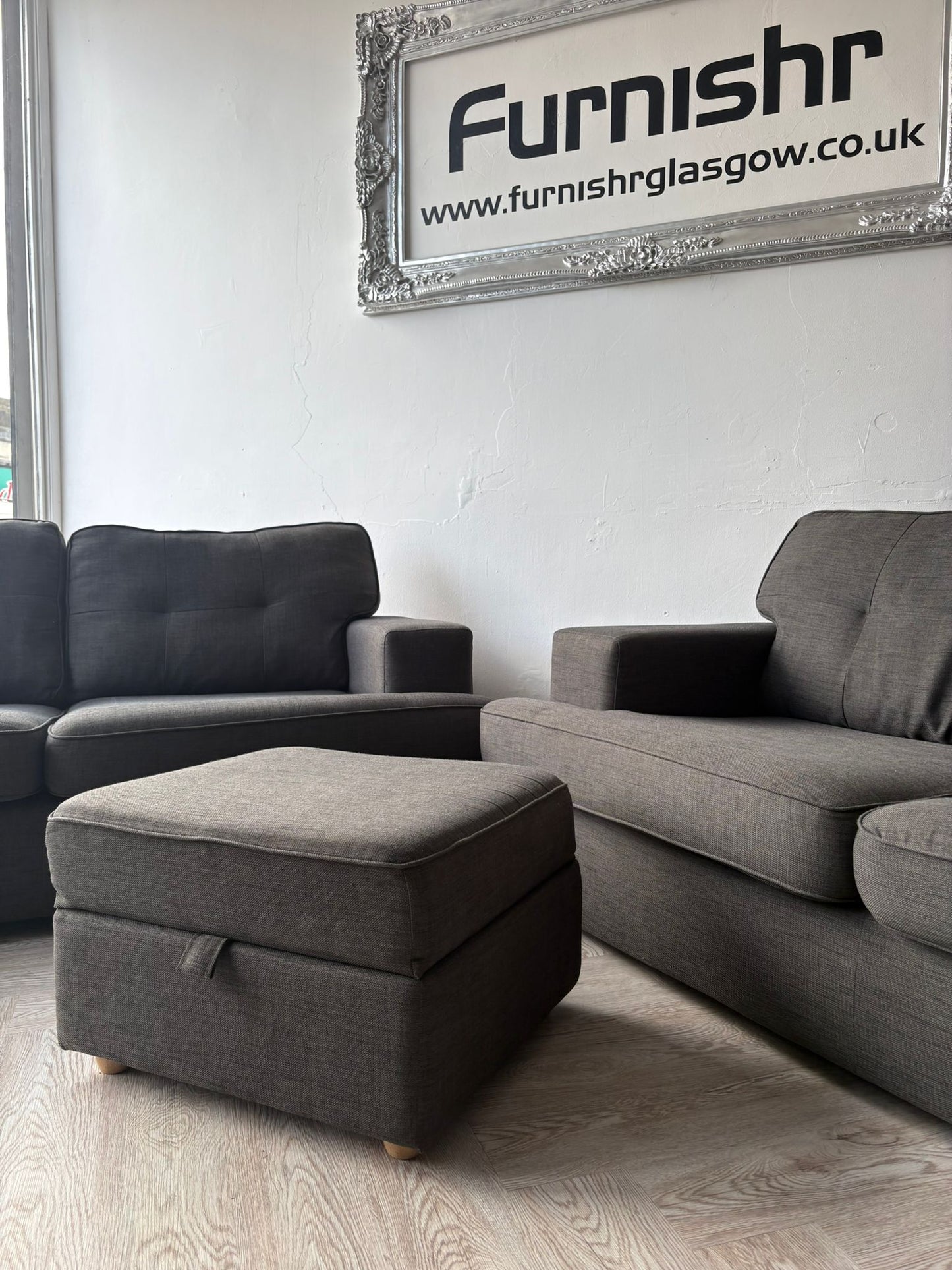DFS Freya 3&2 Seater Sofas & Ottoman in Charcoal Grey #