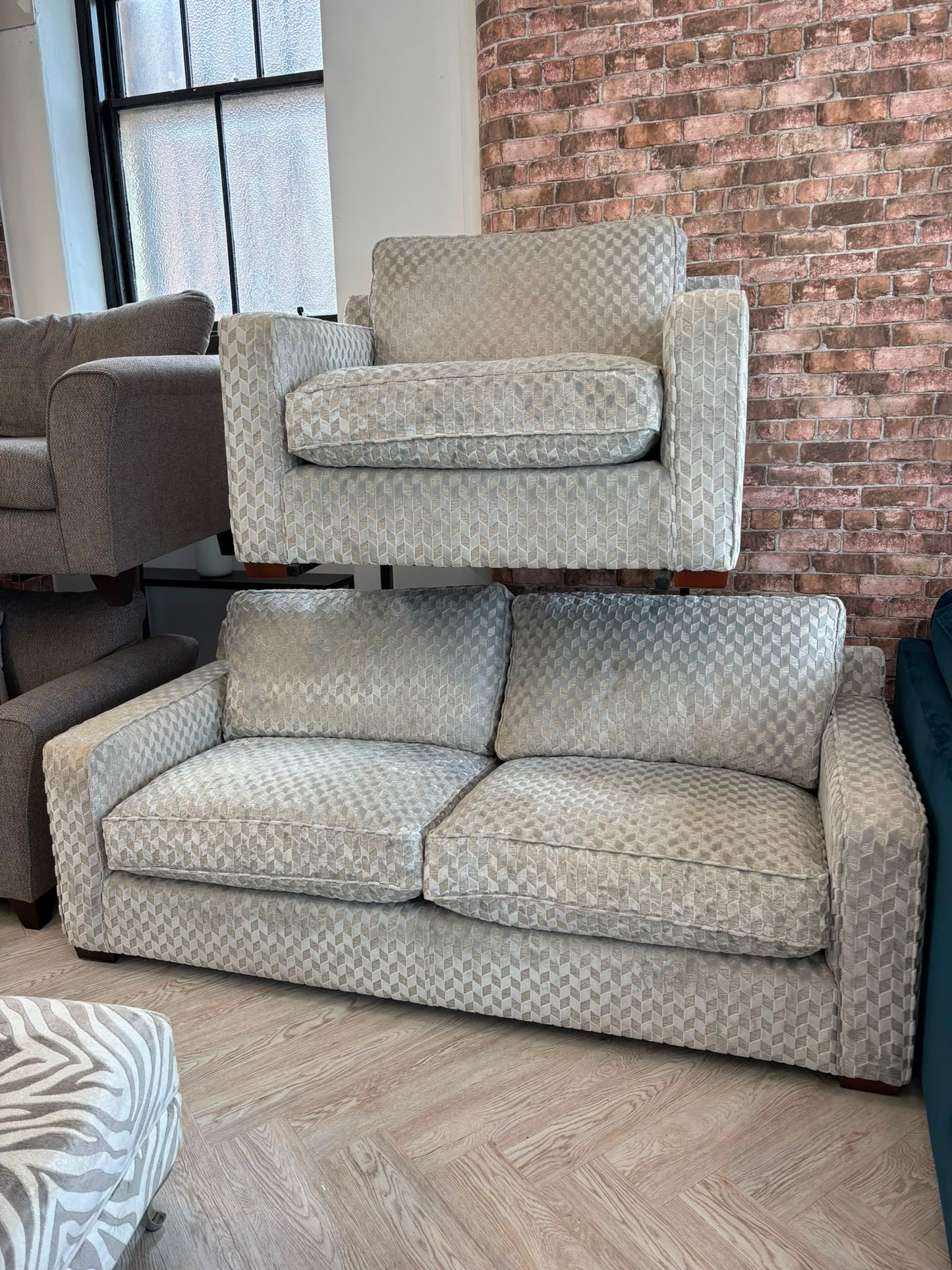 Oak Furnitureland Greige/Silver 3 Seater Sofa & Loveseat @