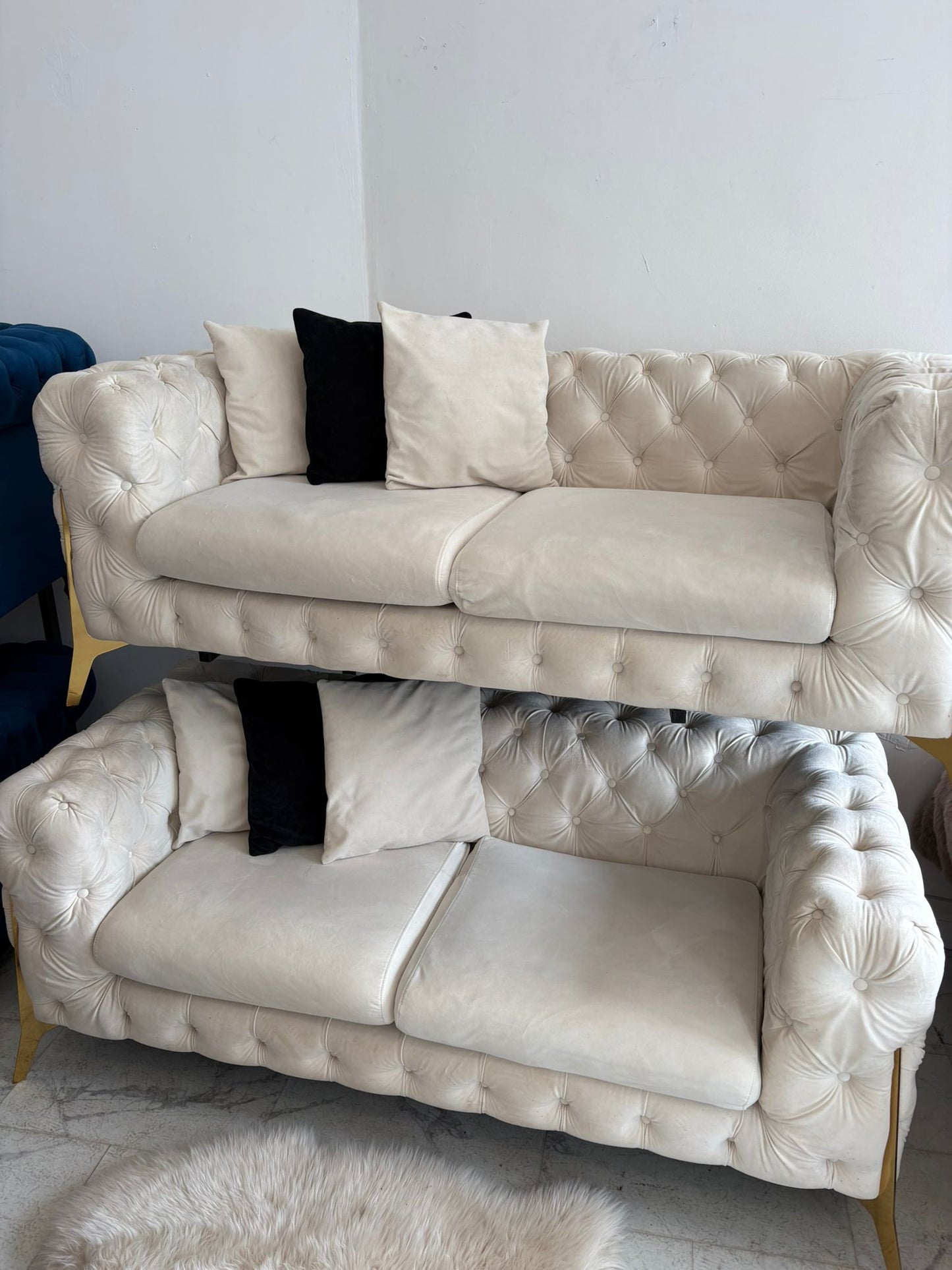 Chesterfield 2 x 2 Seater Sofas in Cream Velvet