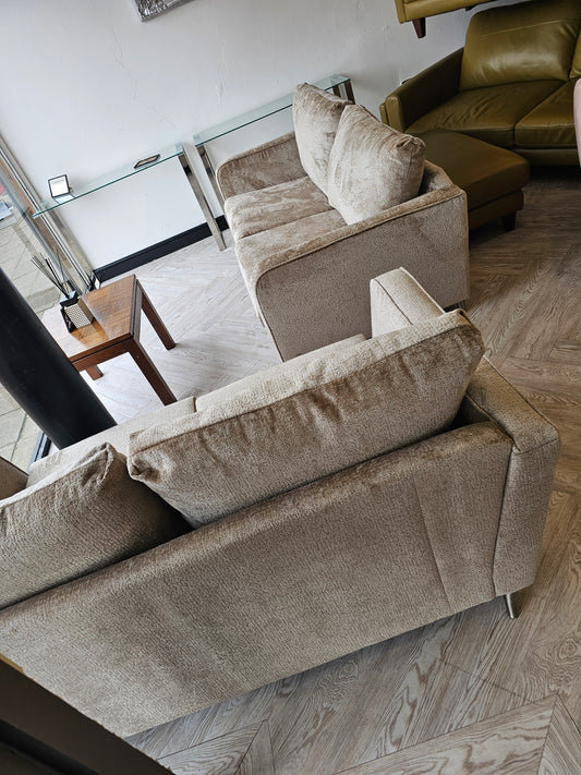 AS NEW! DFS Champagne/Beige Chenille 3&2 Seater Sofas #