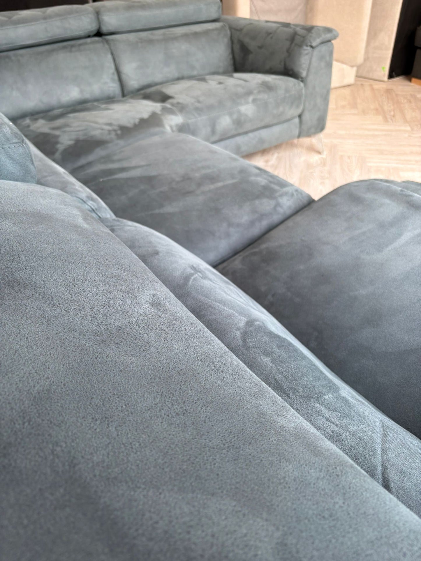 DFS Tahiti Teal Power Recliner Corner Sofa in Arizona Fabric (faux brushed suede-effect) As New Condition/ Ex Display #