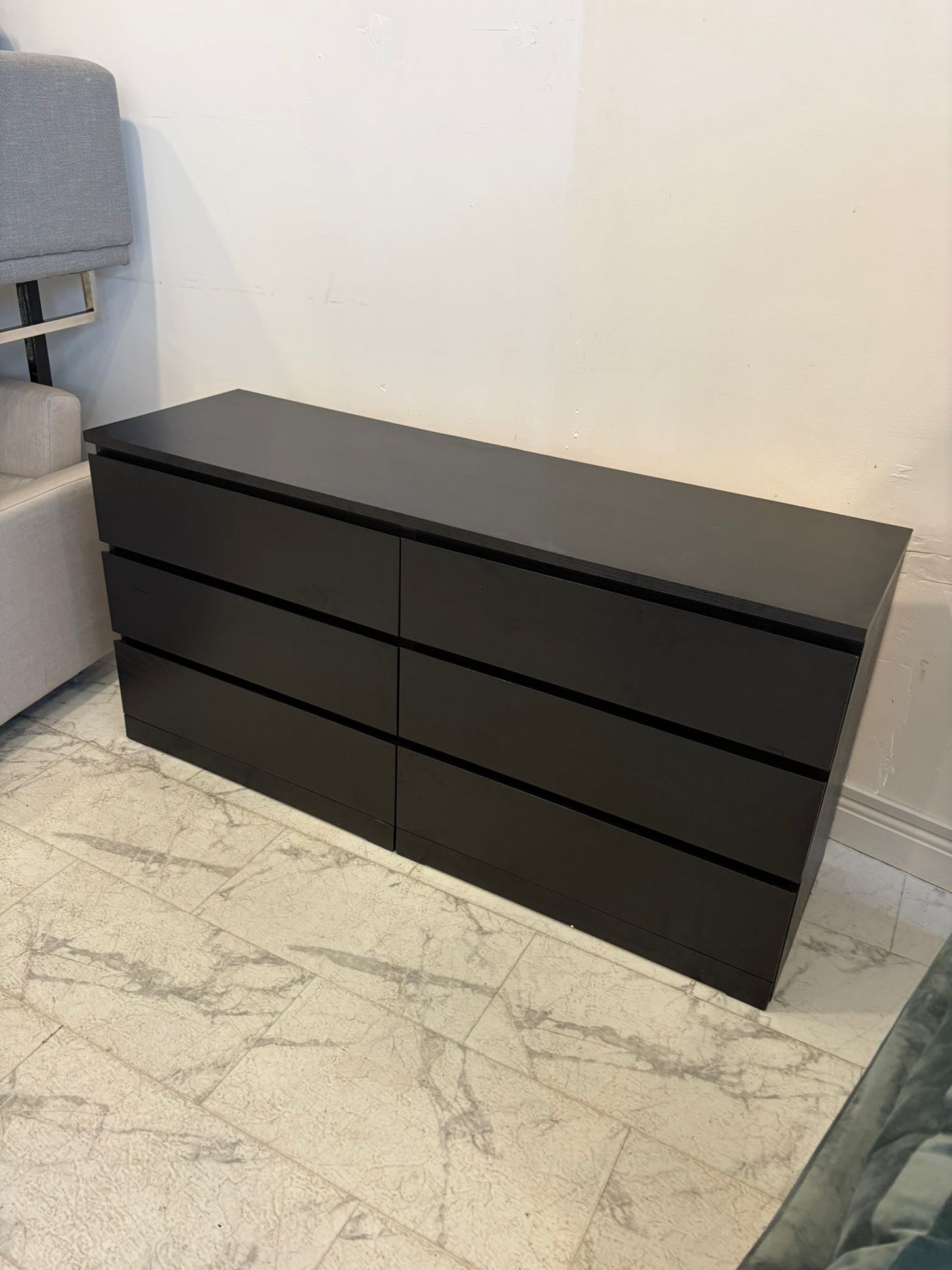 Ikea Malm Black 6 Drawer Chest T
