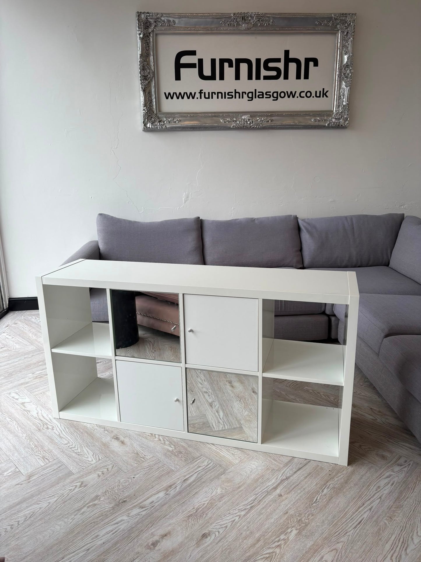 Ikea Kallax White 8 Cube Storage with Mirror Doors @#