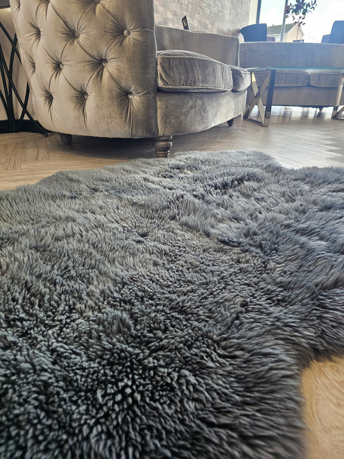 Large Grey 100% Sheepskin Rug @#