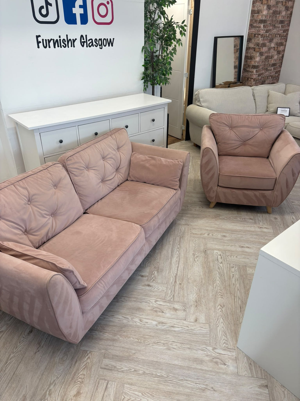 ScS Hoxton Plush Blush Pink 2 Seater Sofa & Chair #