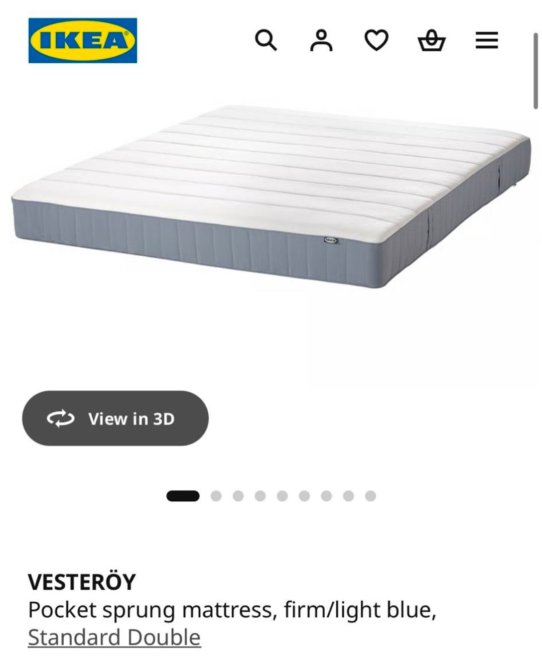 Ikea Standard Double Slattum Grey Bedframe & Vesteroy Pocket Sprung Mattress @#