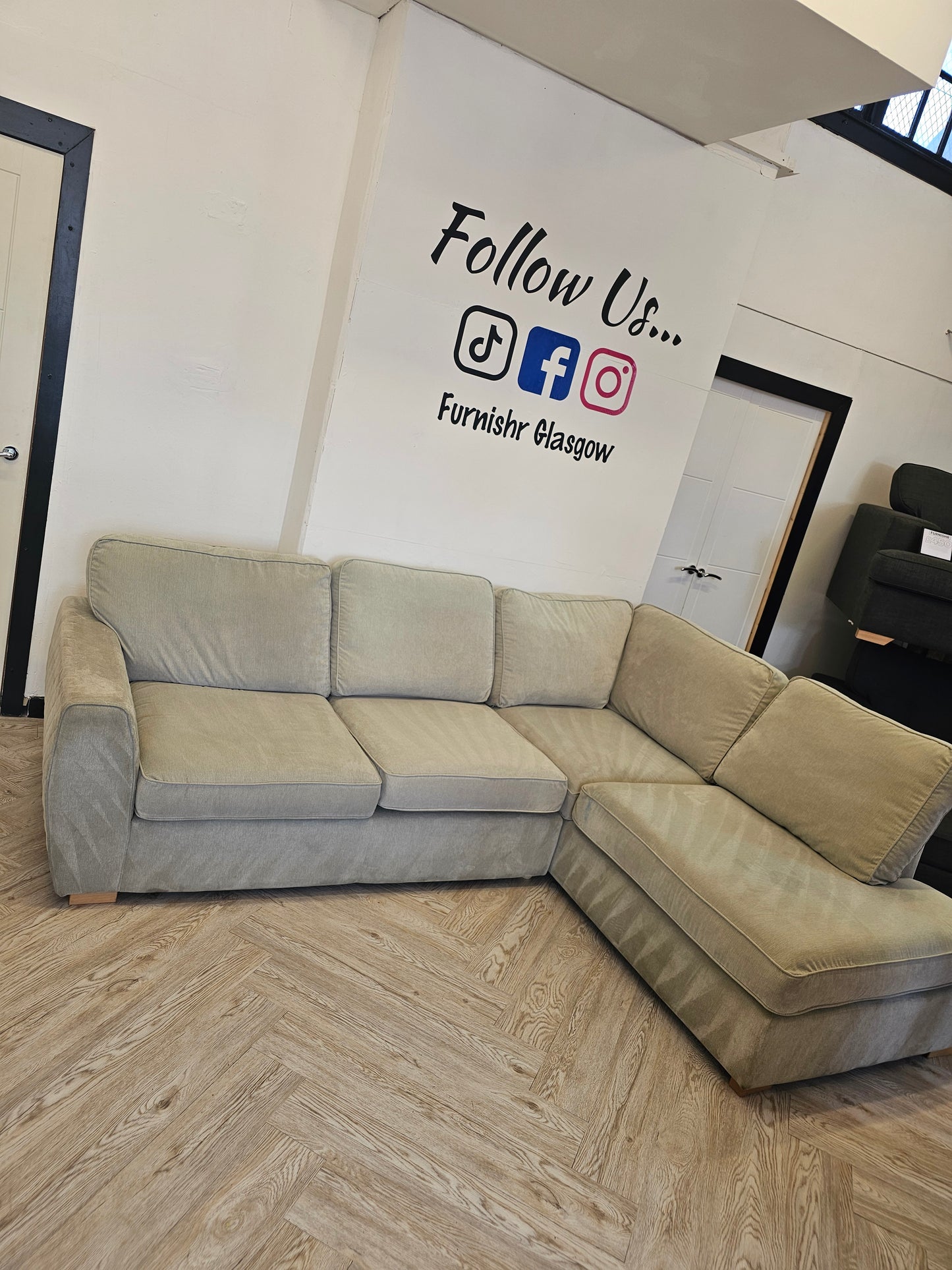 DFS Greige Orka Corner Sofa (minor imperfections hence lower price)@