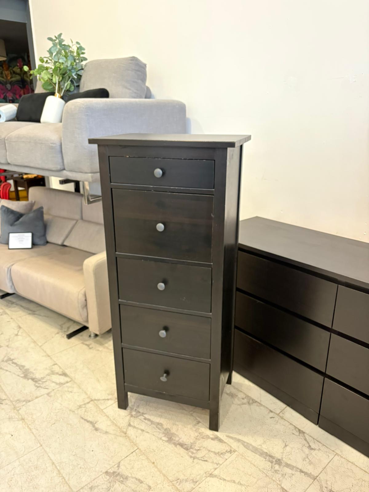 Ikea Hemnes Black/Brown Tallboy 5 Drawer Chest T
