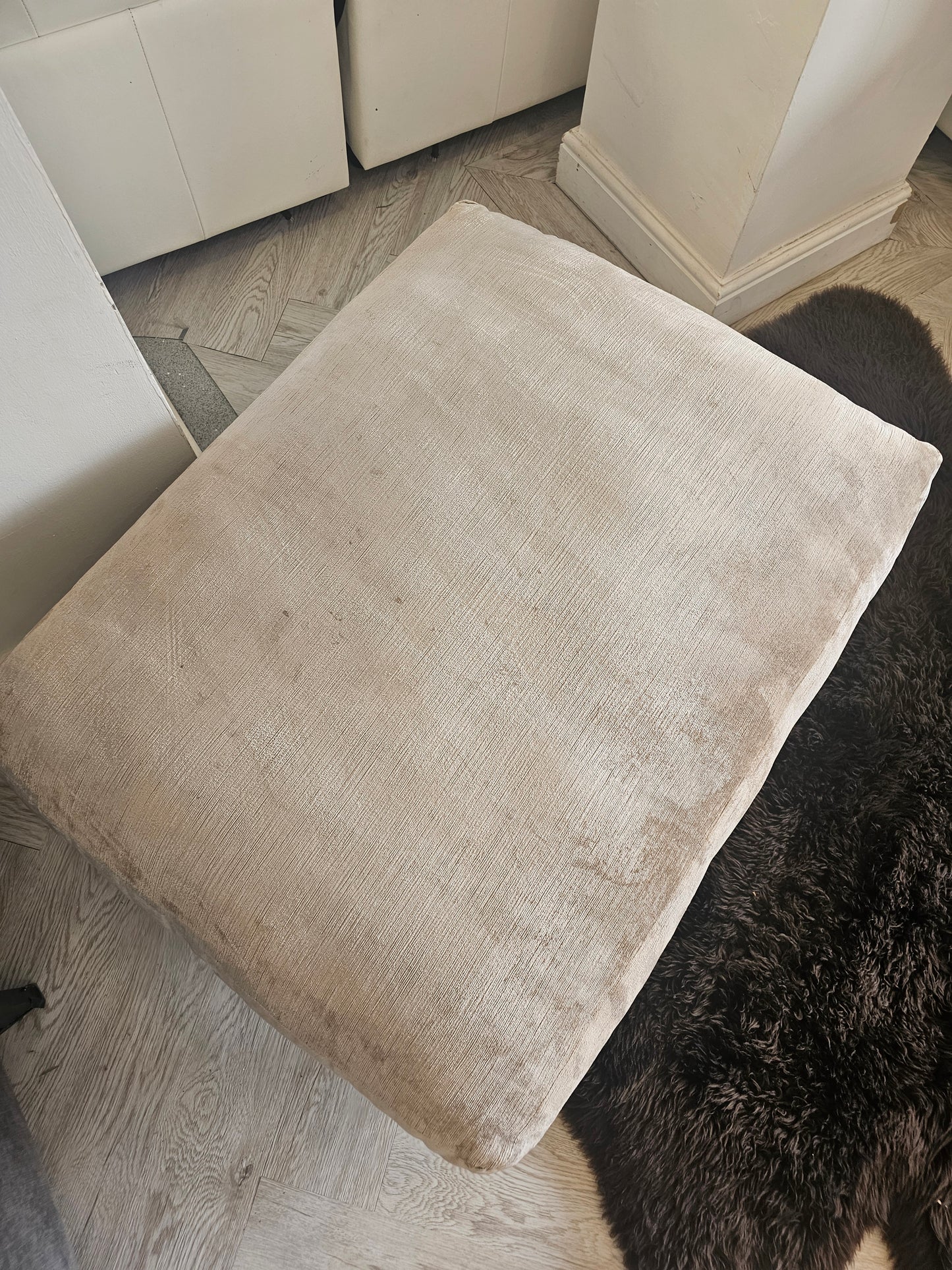 Large Champagne Chenille Footstool @