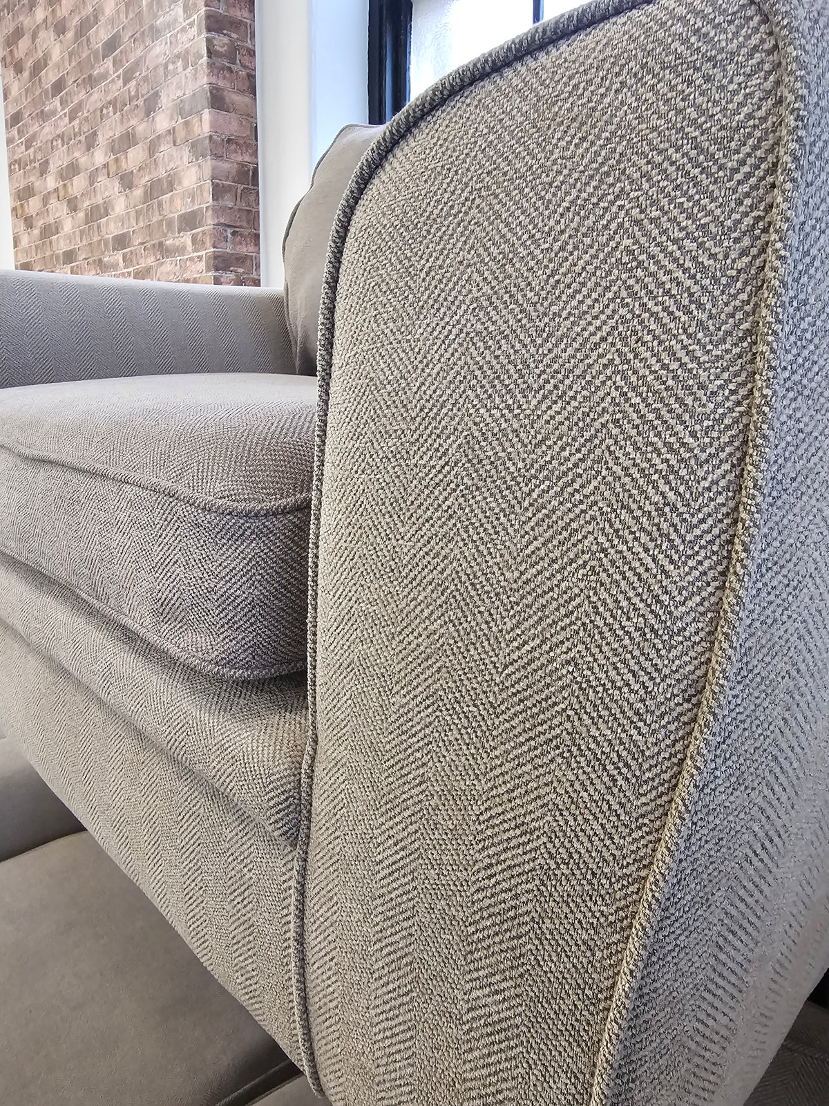 CLEARANCE Sofology Chalfont 3 Seater Sofa, Chair & Footstool in Beige/Taupe @