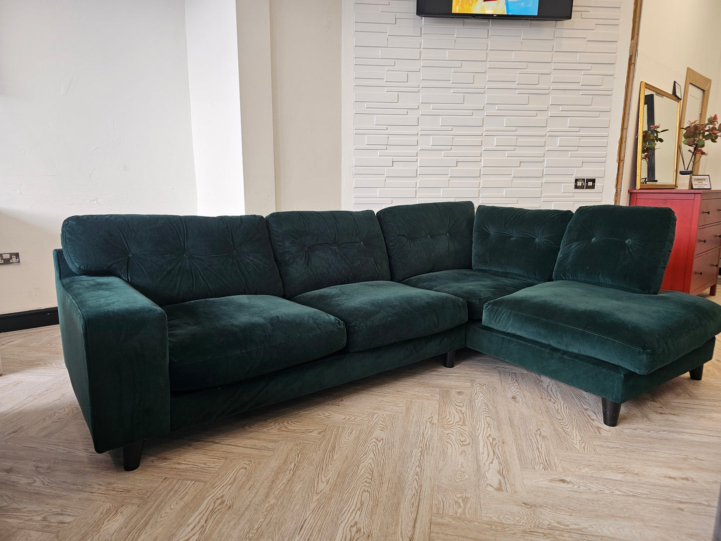 DFS Java Dark Green Plush Velvet Corner Sofa @