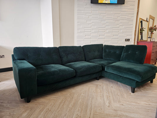 DFS Java Dark Green Plush Velvet Corner Sofa @