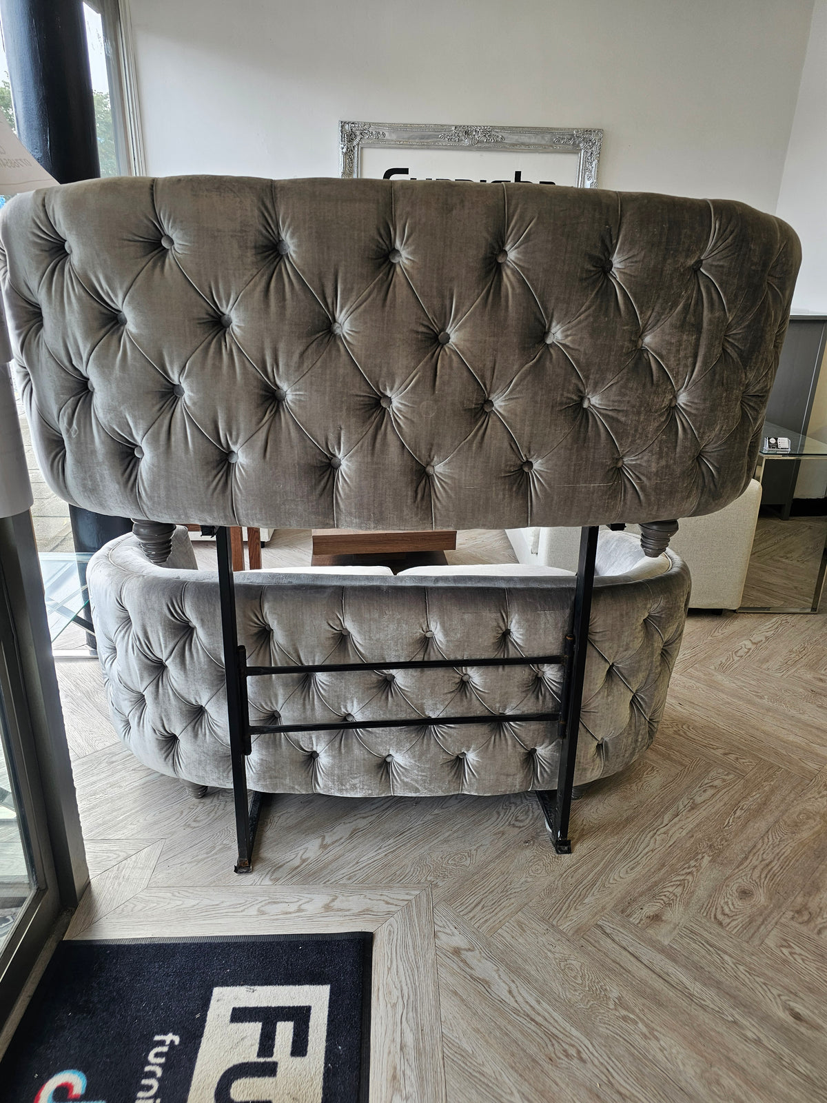 2 x 3 Seater Silver Chesterfield Style Sofas from Top Drawer @#