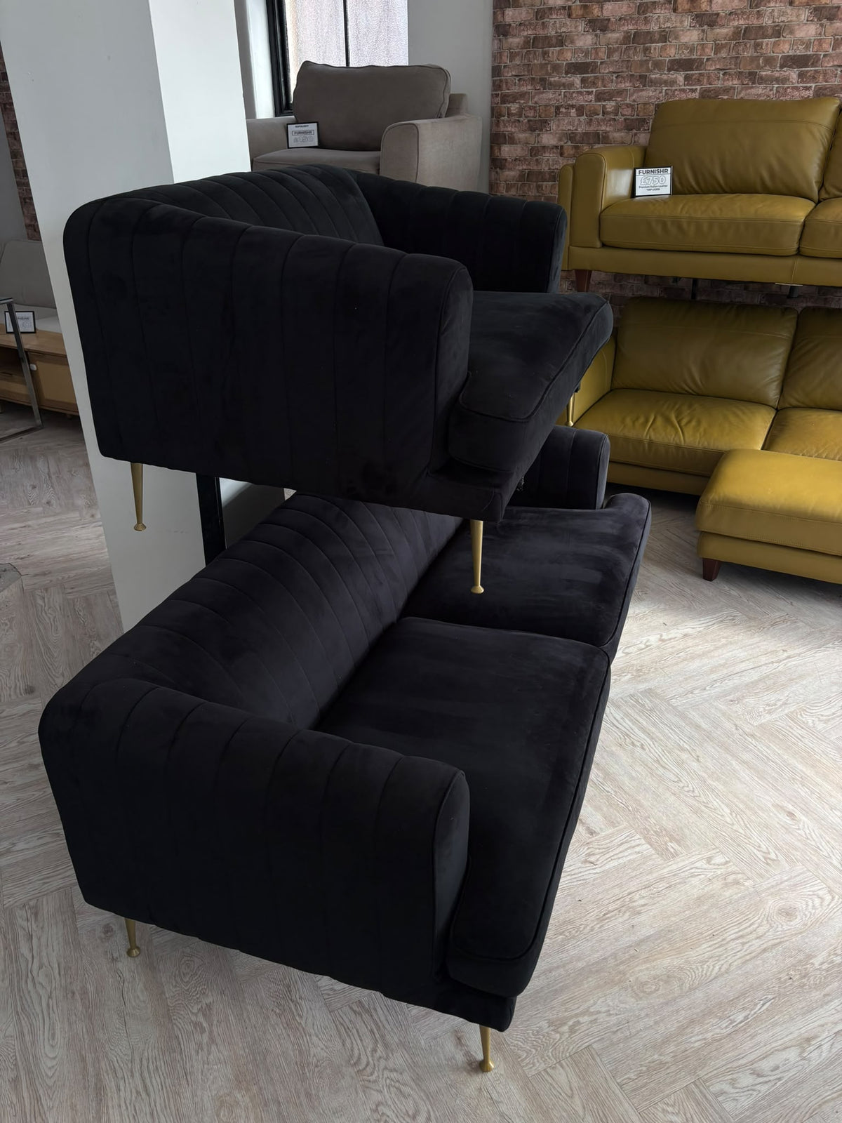 Sofology Enchanted Black Plush Sofa & Loveseat #