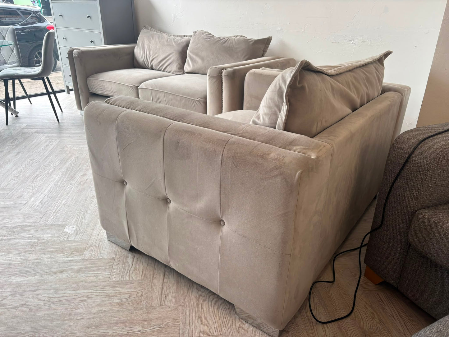 ScS Laurence Llewelyn-Bowen Regency Range Greige Fabric 3 Seater Sofa & Loveseat *RRP £3100 #